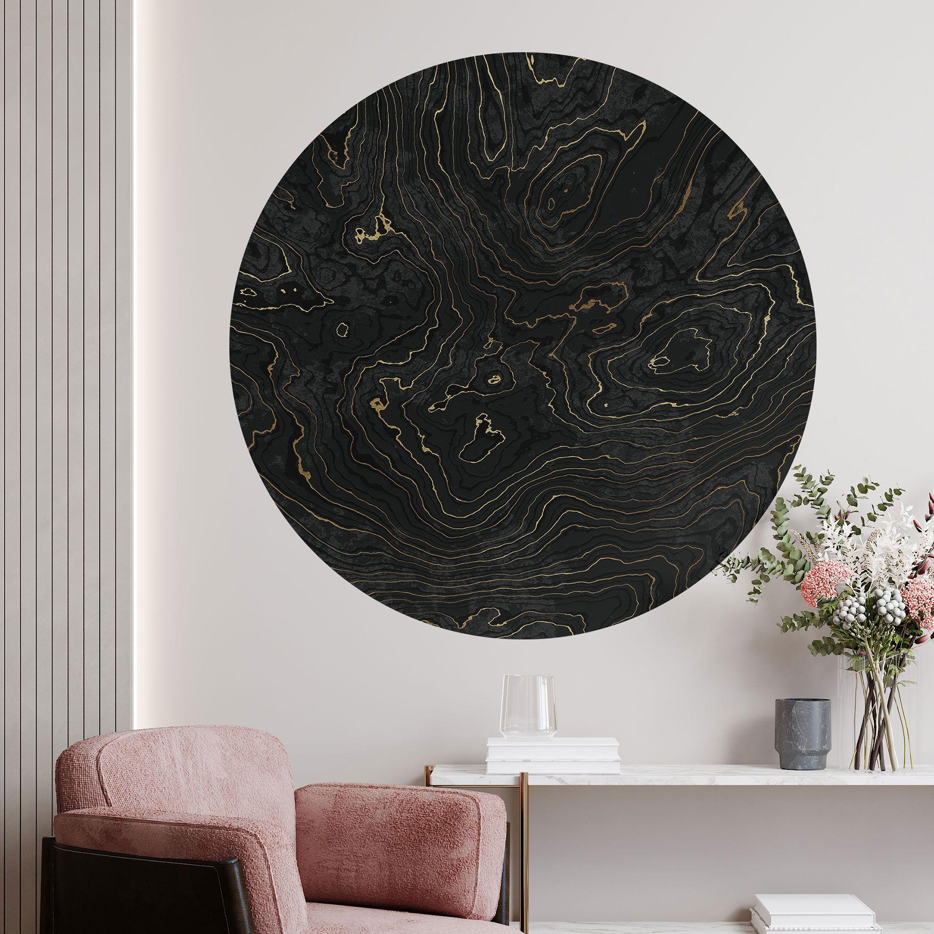 Vinilo decorativo Líneas abstractas negro-oro - Amini - Redondo