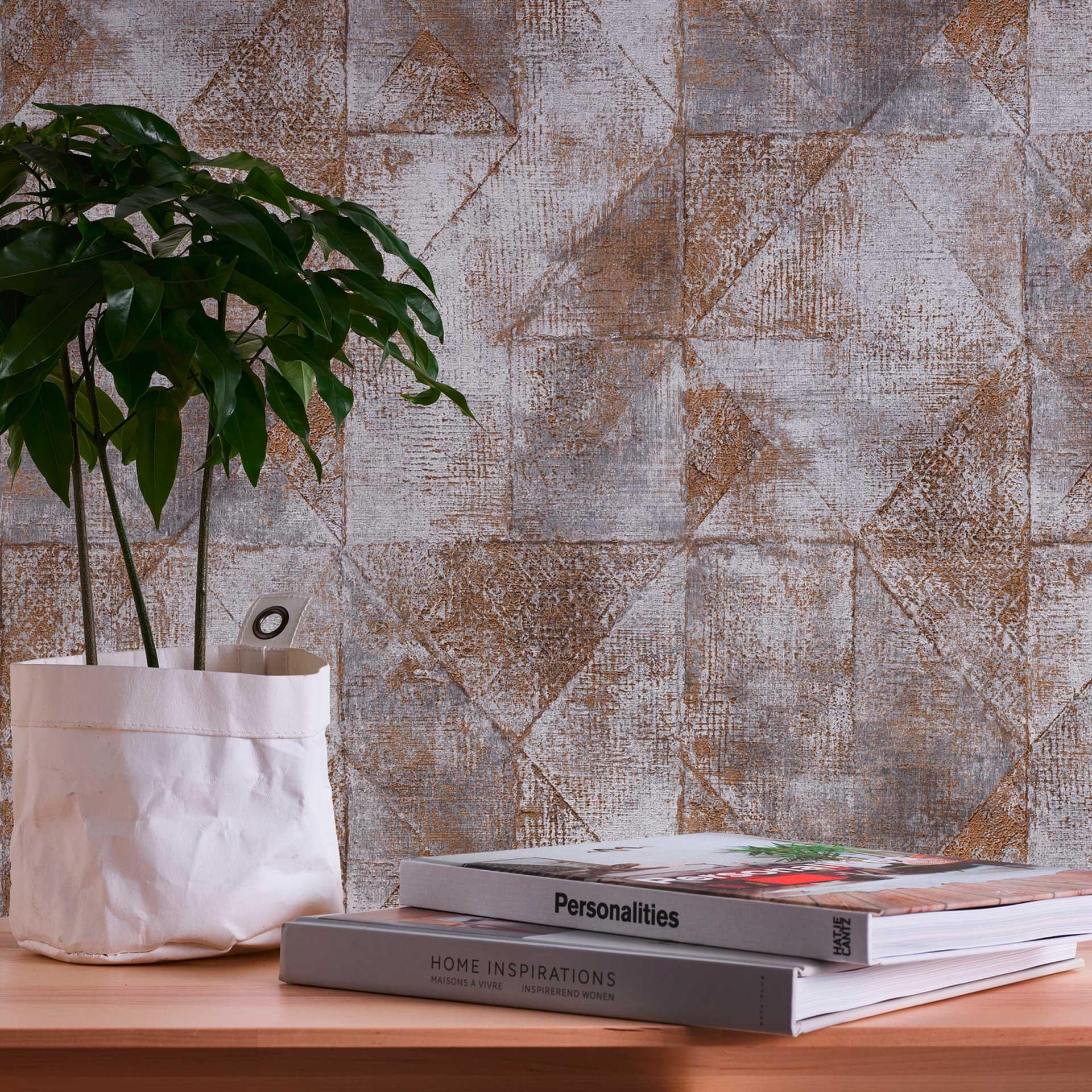 Papel pintado tejido-no tejido gris oro - papel pintado grafico efecto metalizado - papel pintado texturado dormitorio oficina