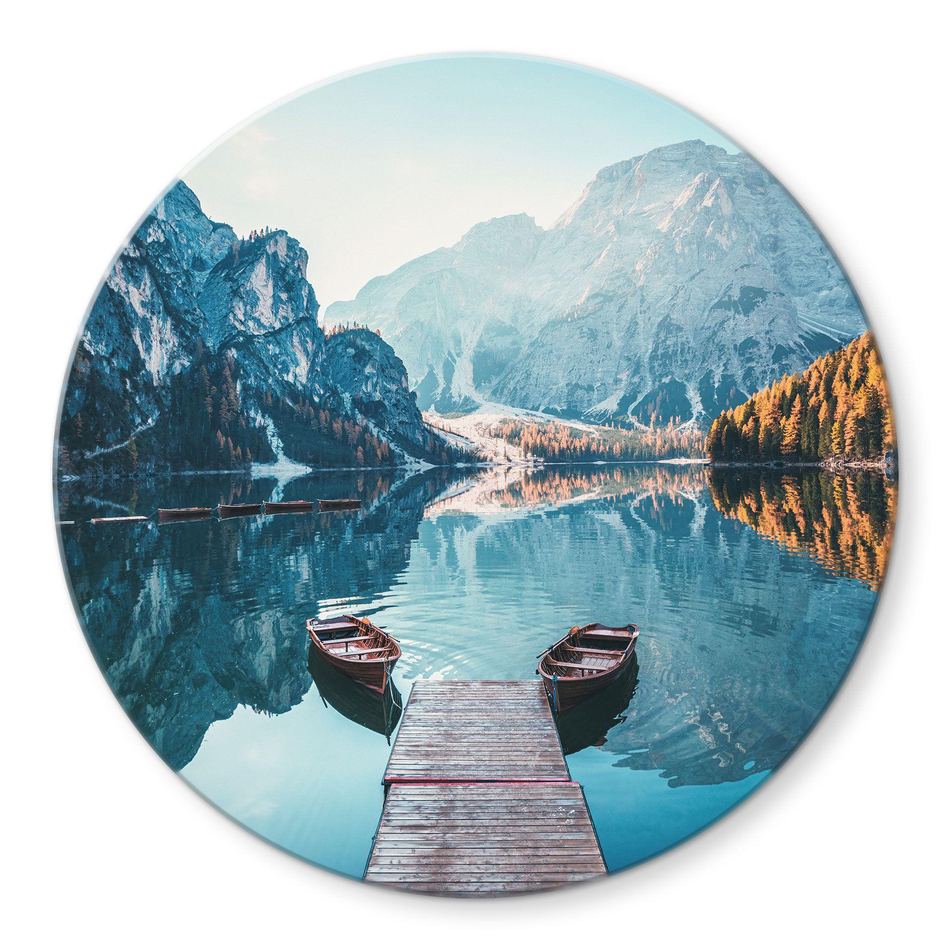 Glasbillede - Gangbro i træ ved Pragsøen i Dolomitterne
