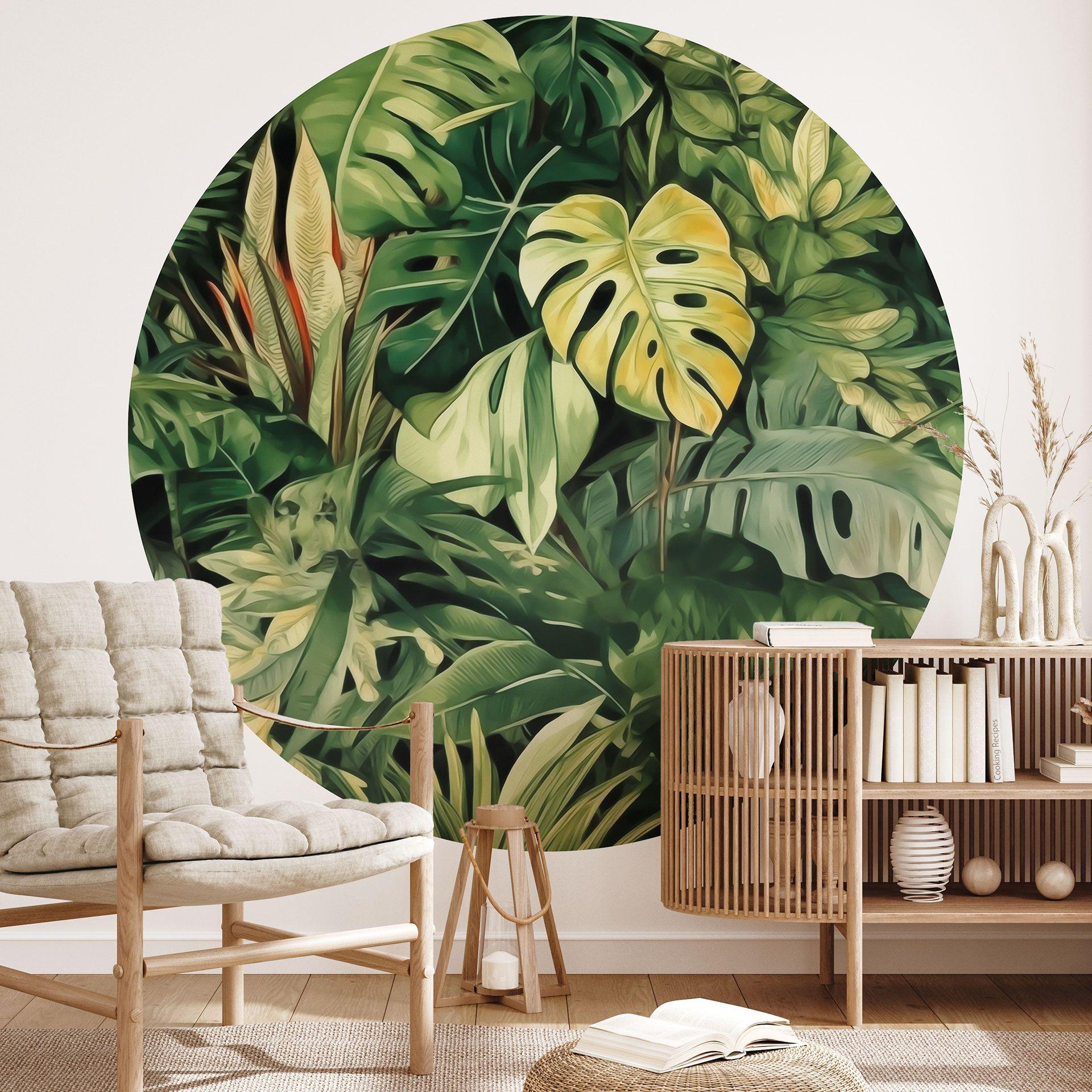 Fototapet med tropiske jungleplanter - Jaszke - Round - vliesetapet/selvklæbende non-woven tapet