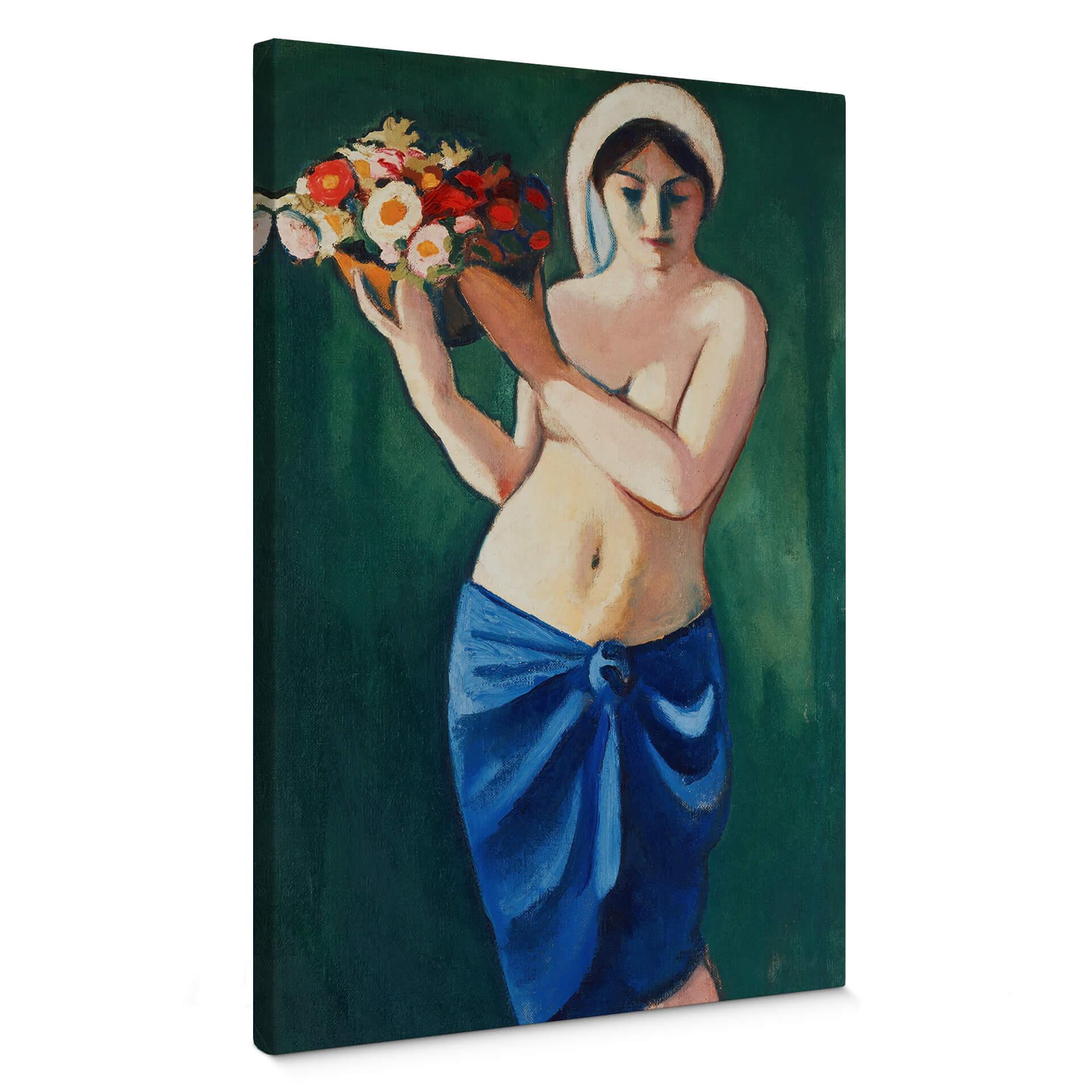 Lienzo Macke - Mujer con un cuenco de flores