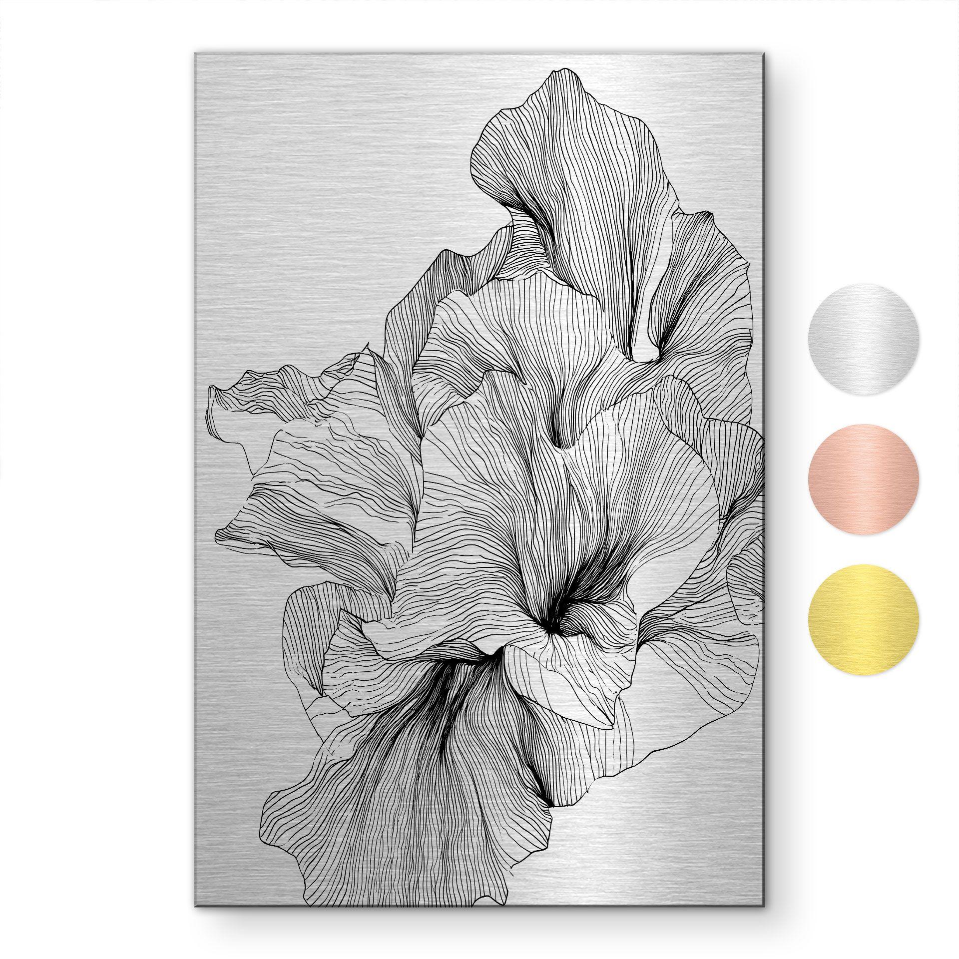 Geborsteld Alu-Dibond met goud-, zilver- & kopereffect - Florale lijnkunst - Treechild