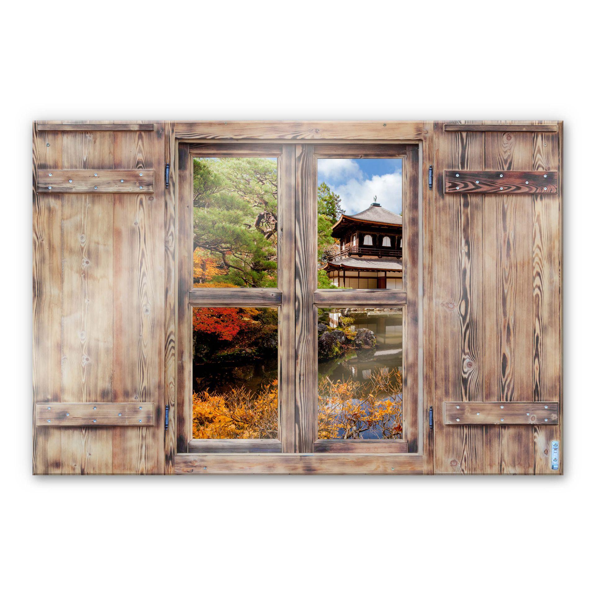 Glasschilderij Trompe L'oeil - Japanse Tempel