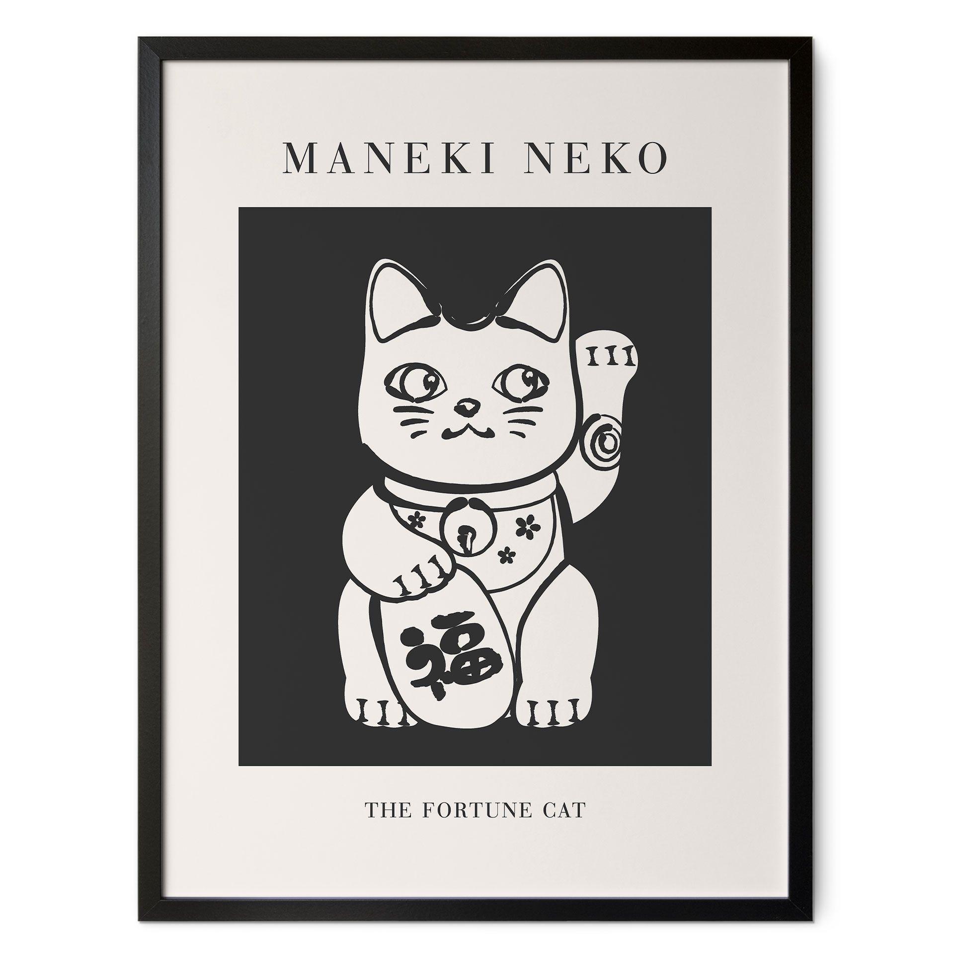 Póster en blanco y negro Maneki Neko - El gato de la suerte - KsanaKalpa