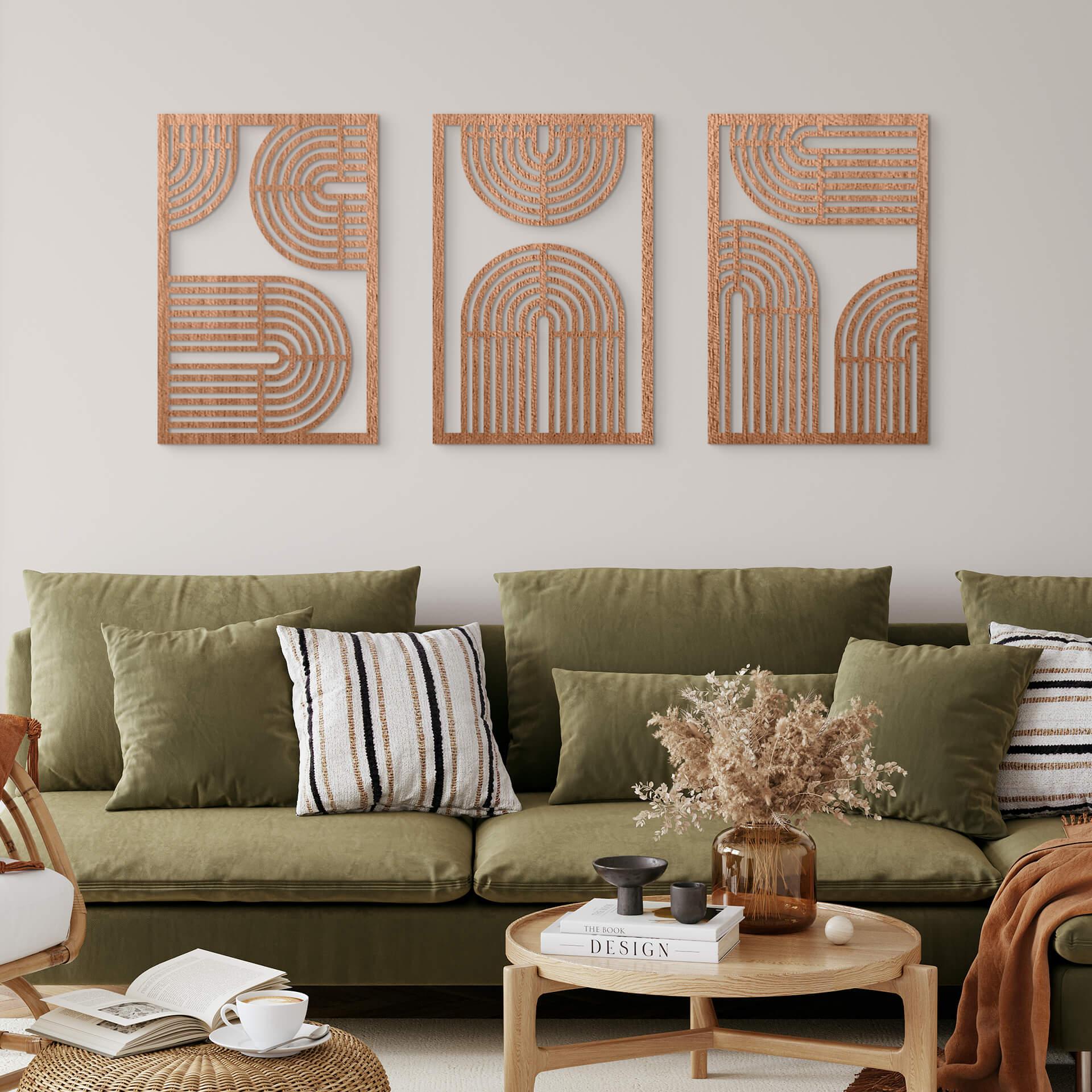 3D paneles de pared de madera arco iris - geométrica (3 piezas) - caoba