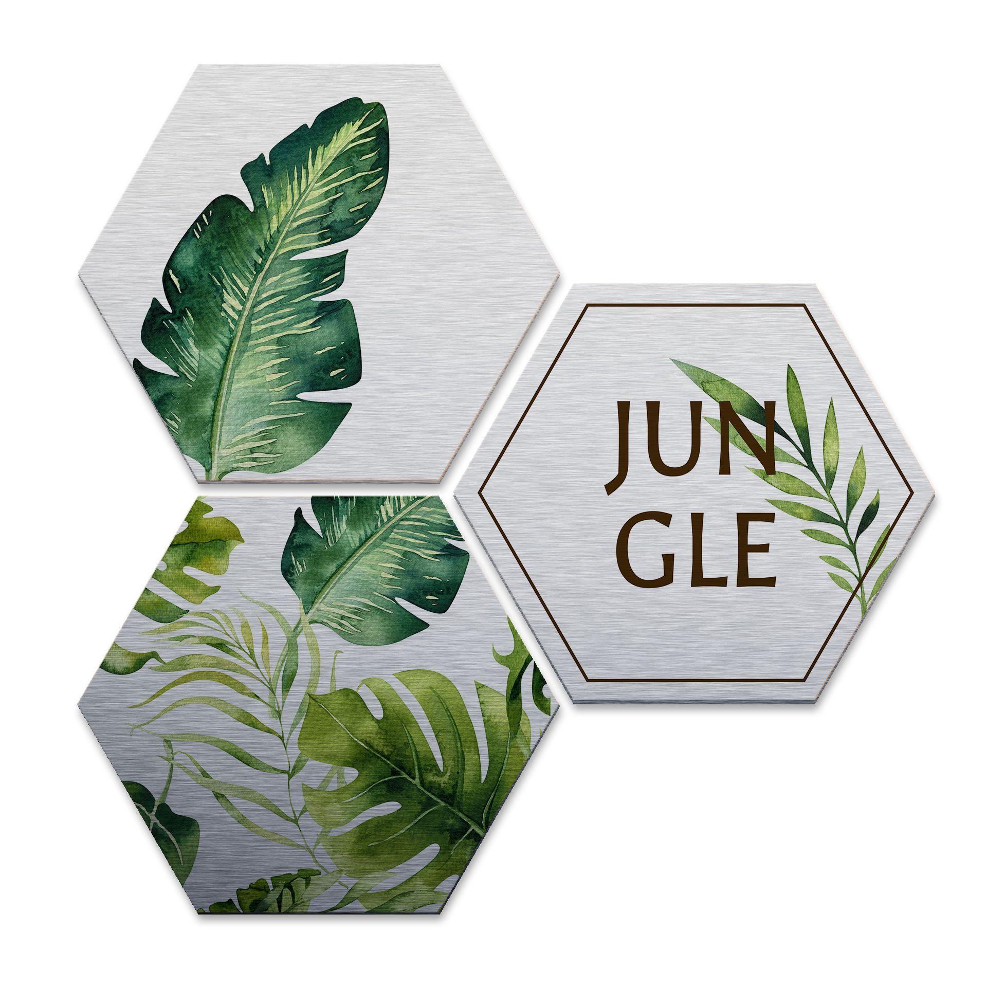 Hexagone - Alu-Dibond-Effet argenté - Kvilis - Jungle (Set de 3)