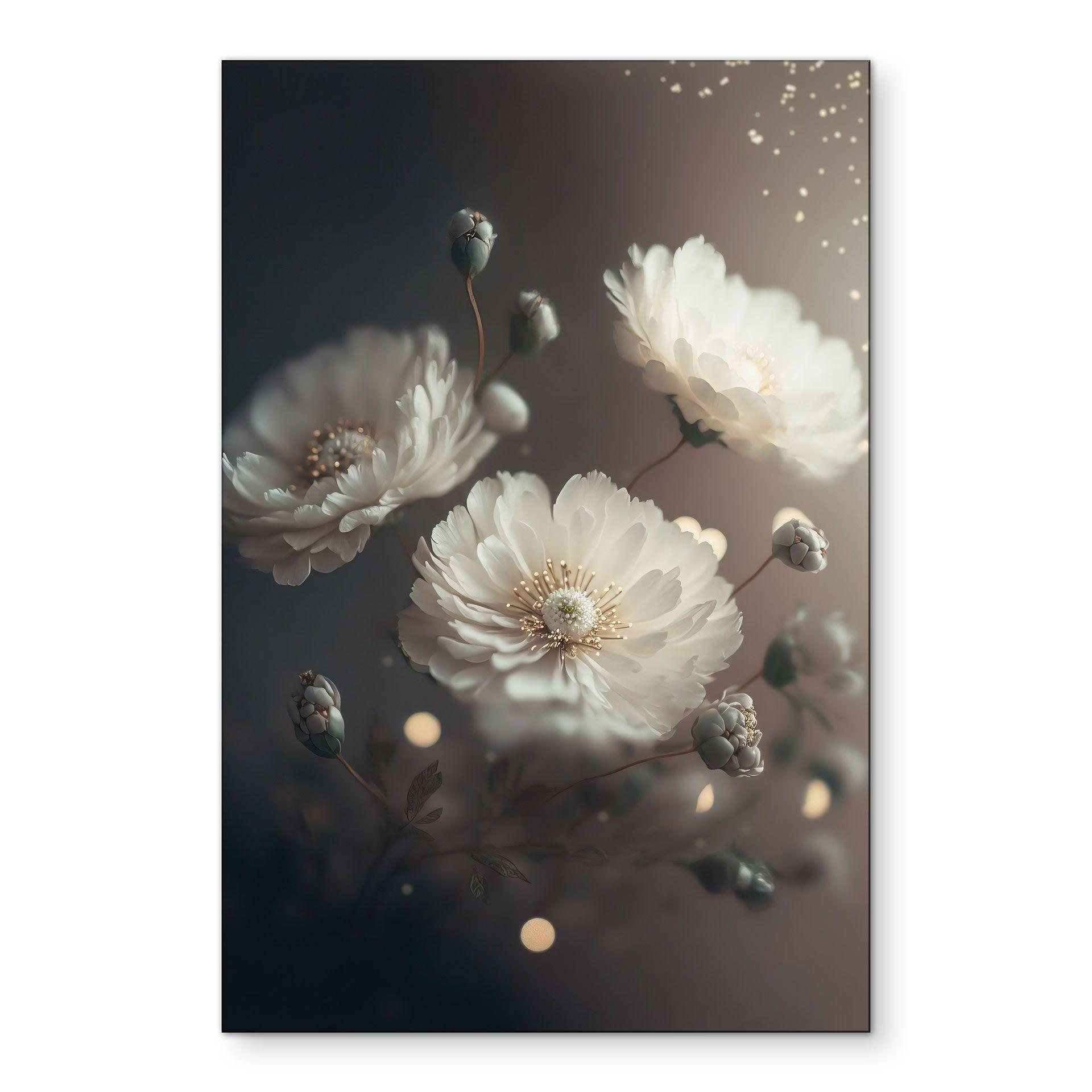 Billede Hvide blomster med guldstøv - Treechild – print på aluminium (Alu-Dibond)
