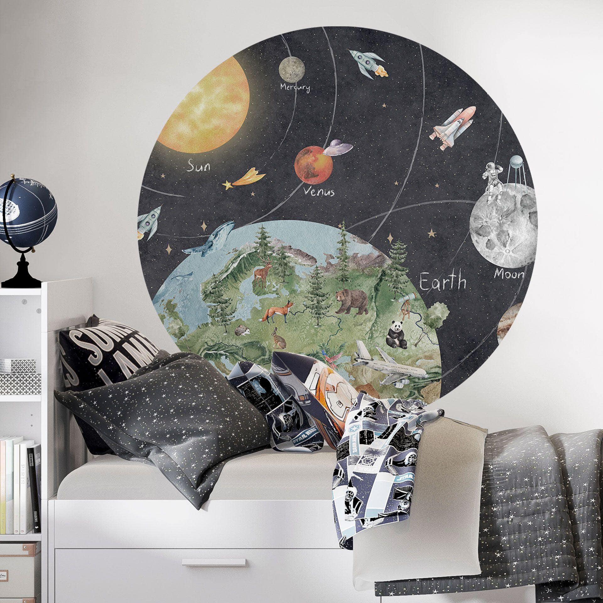 Muursticker kinderkamer zonnestelsel met planeten en aarde - Ms Tiff - Rond
