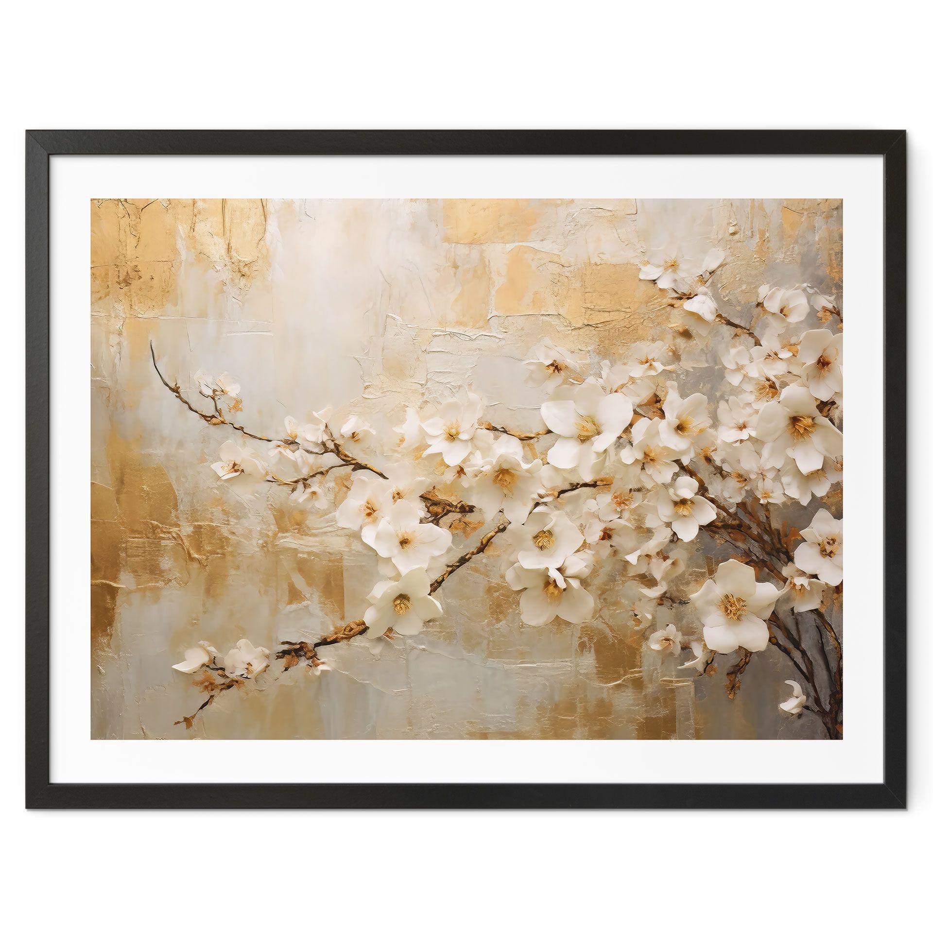Póster rama de flor en oro vintage - Paksoylu