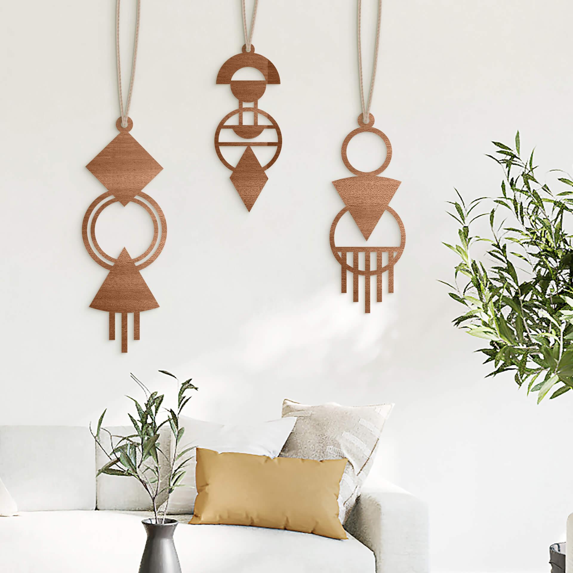 Decoración en madera caoba - Macramé - geométrico