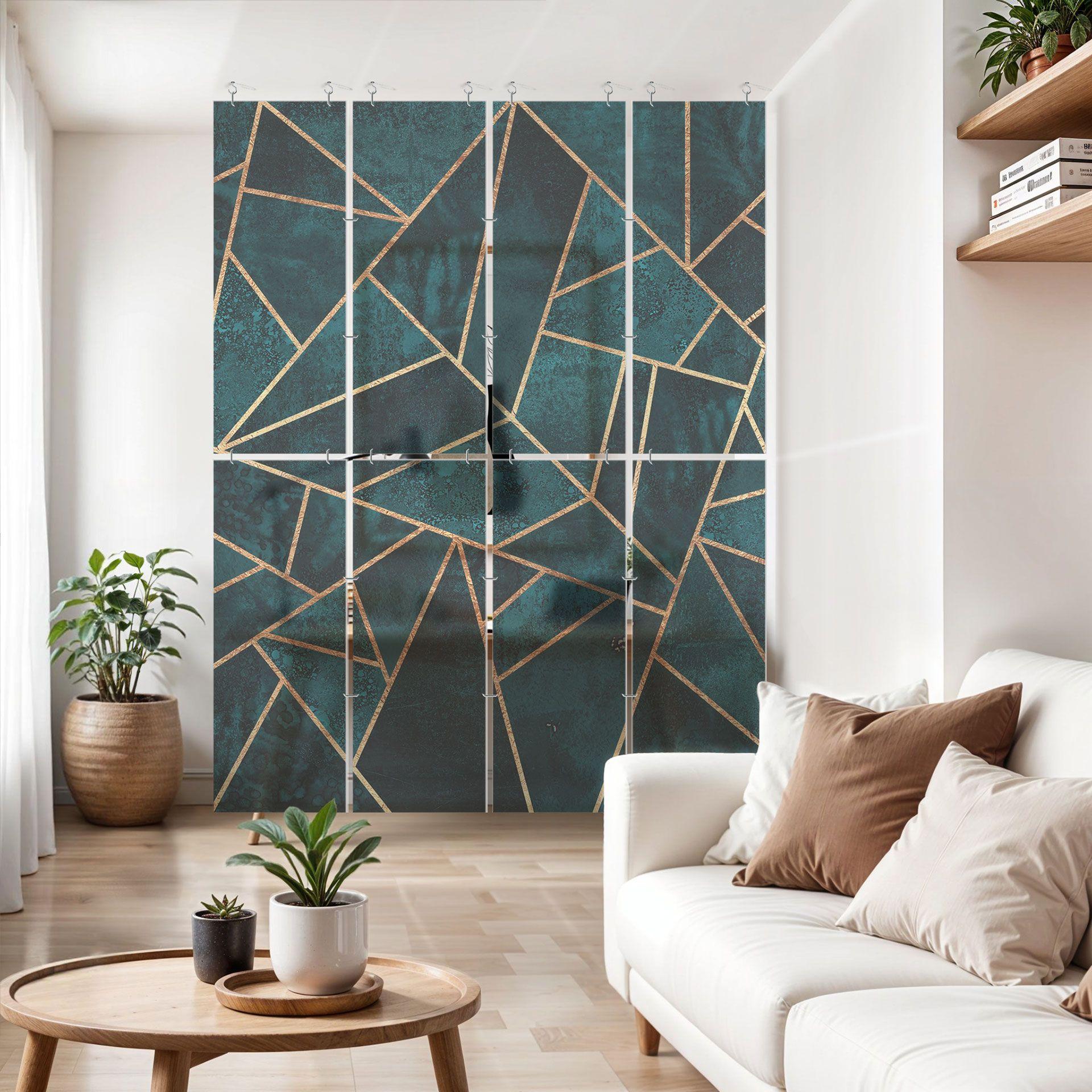 Separador de ambientes, biombo, pantalla de privacidad colgante piedra preciosa verde azul - Fredrik