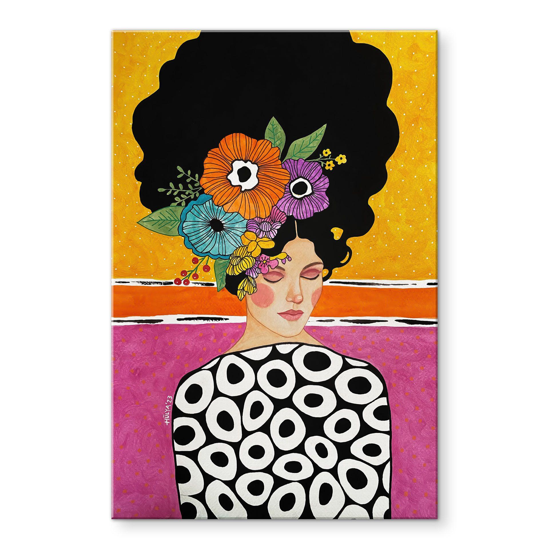Acrylglas afbeelding Vrouw met kleurrijke bloemenkroon - Hülya