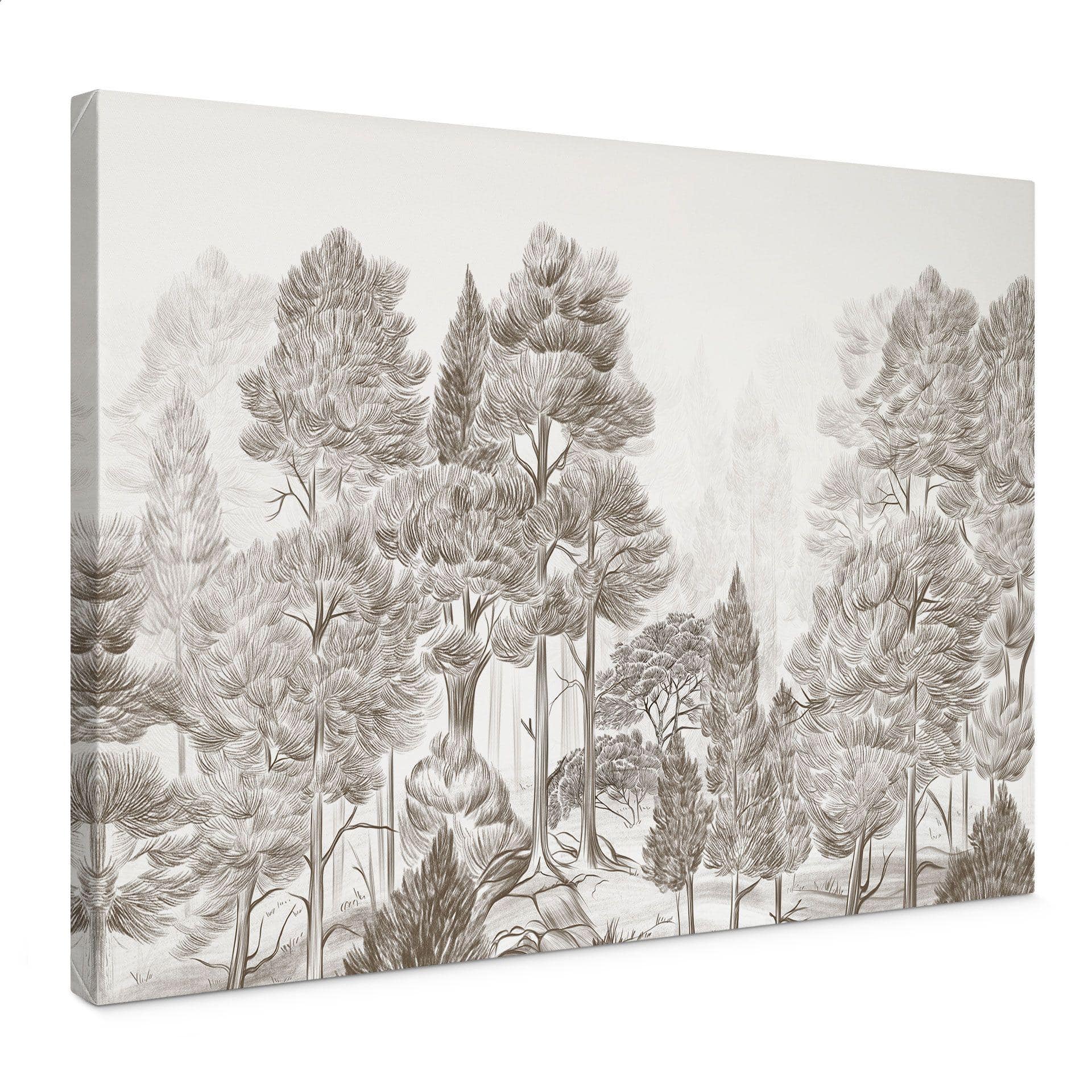 Canvas schilderij Bos met boslandschap in beige - Ms Tiff