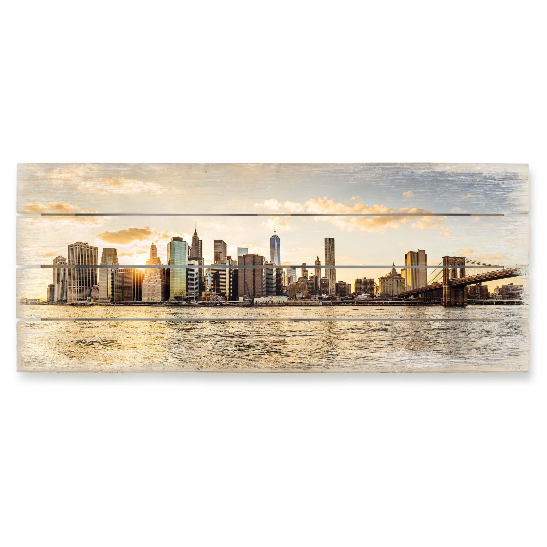 Holzbild Sundown in Manhattan - 100x40 cm