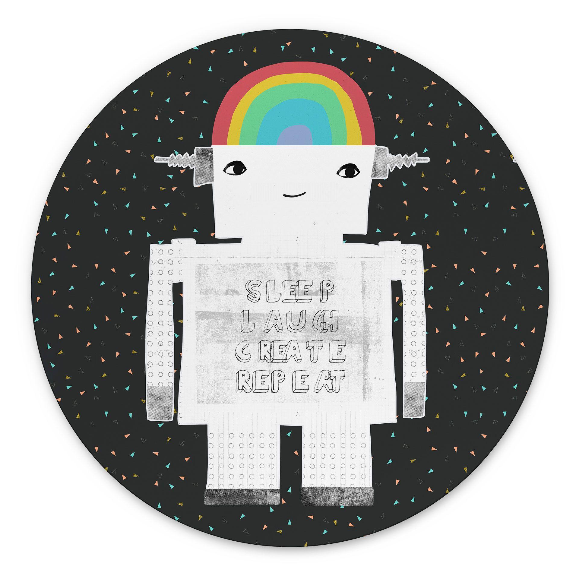 Billede Rainbow Robot Sleep Laugh Create - Treechild - rund – print på aluminium (Alu-Dibond)