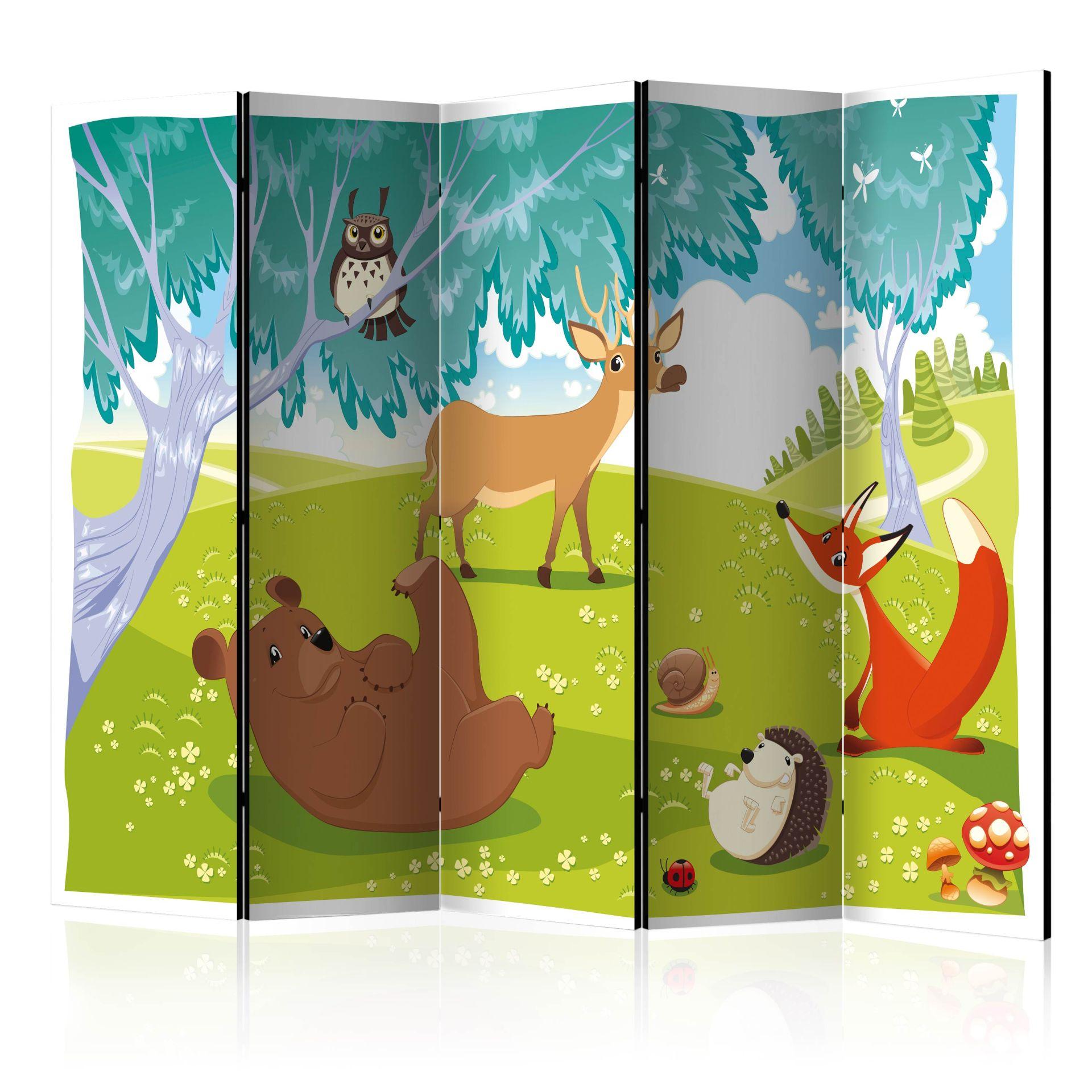 Screen room divider - Funny animals , 5-delt - 225x172 cm