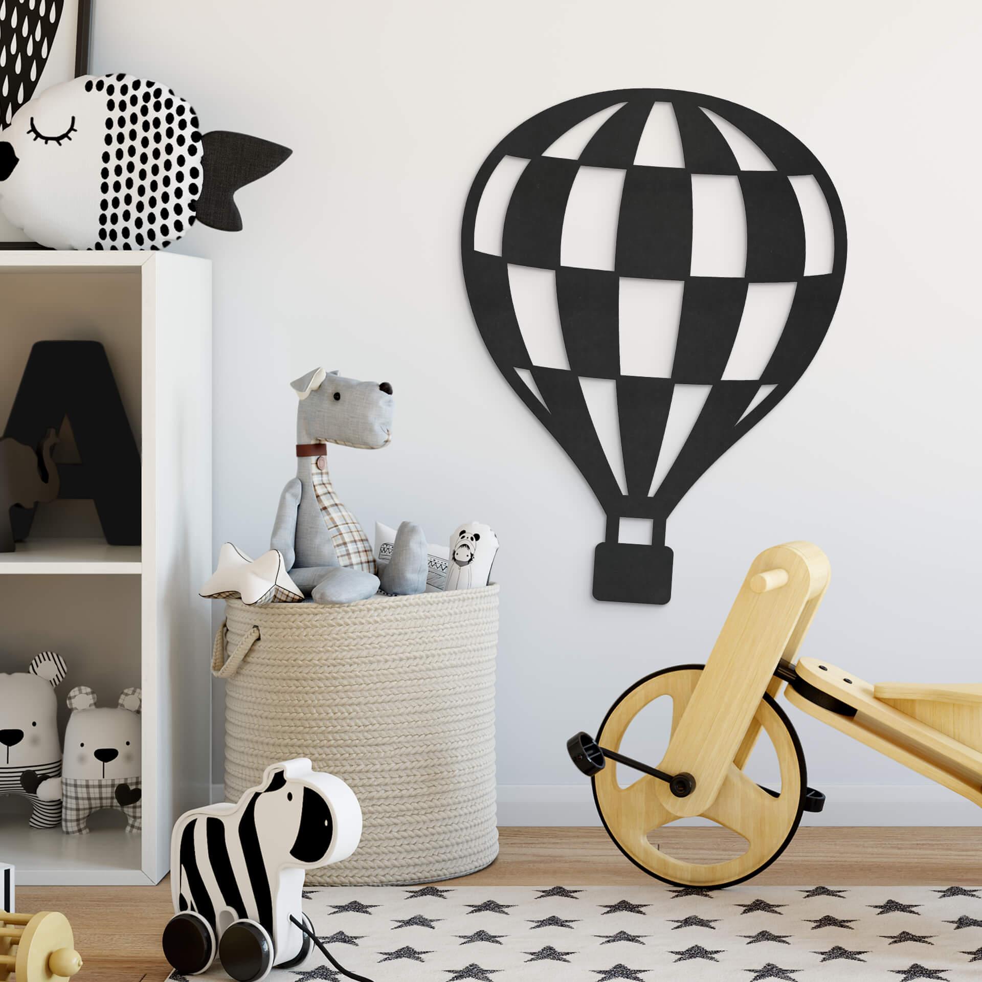 MDF - Decoración en madera - Globo aerostático a cuadros