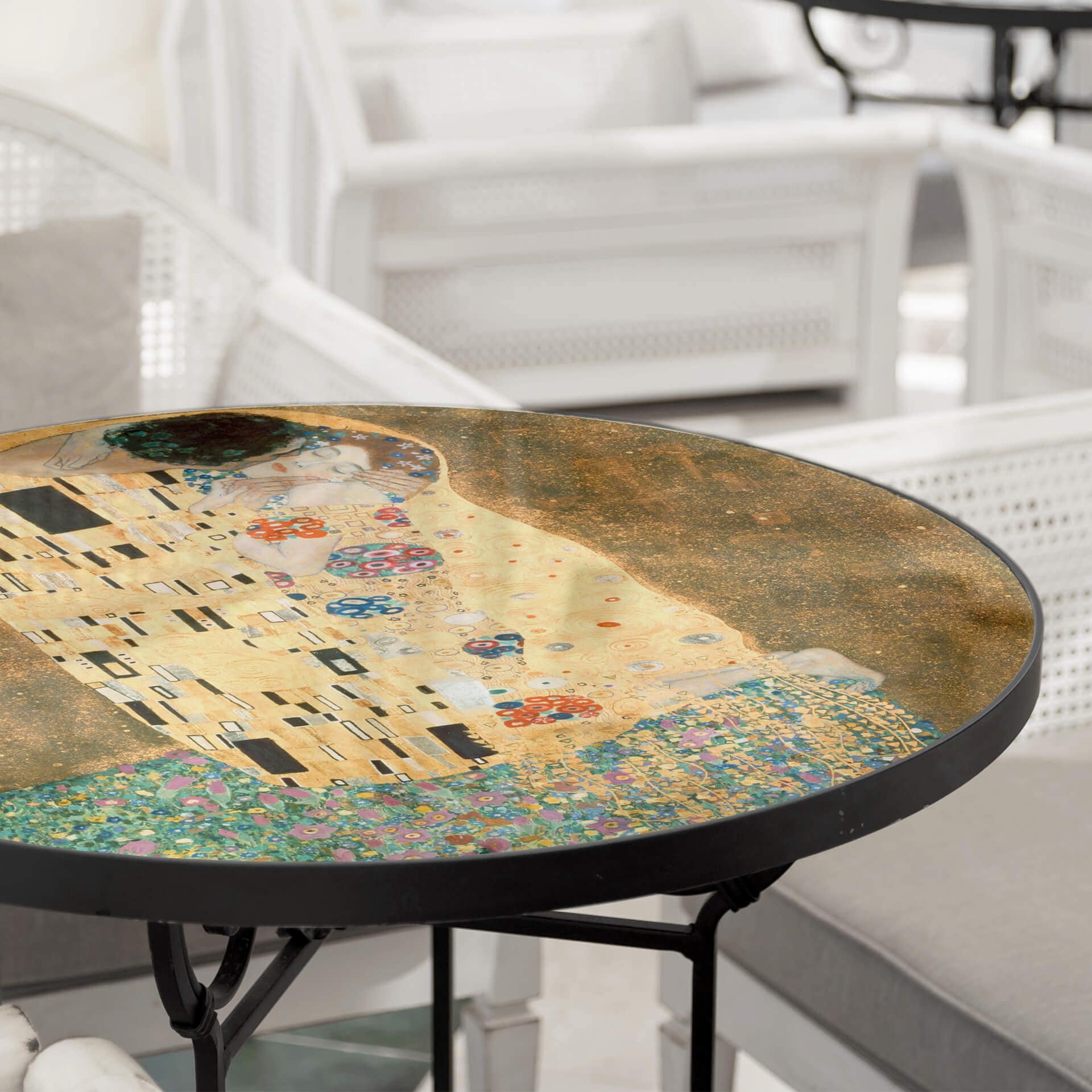 Plateau de table en verre - Klimt - Le baiser - Rond