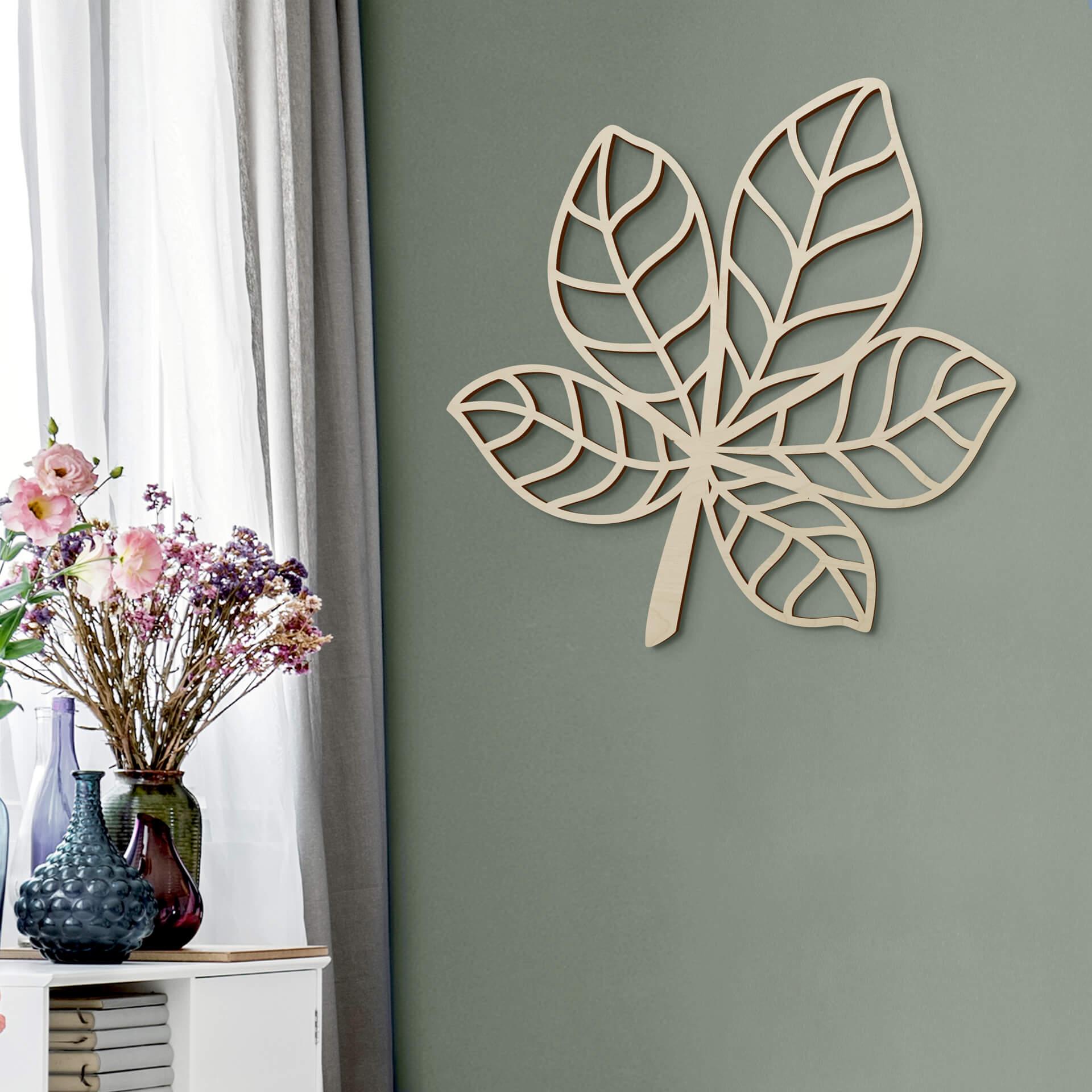 Decoración en madera álamo - castaño hoja curva