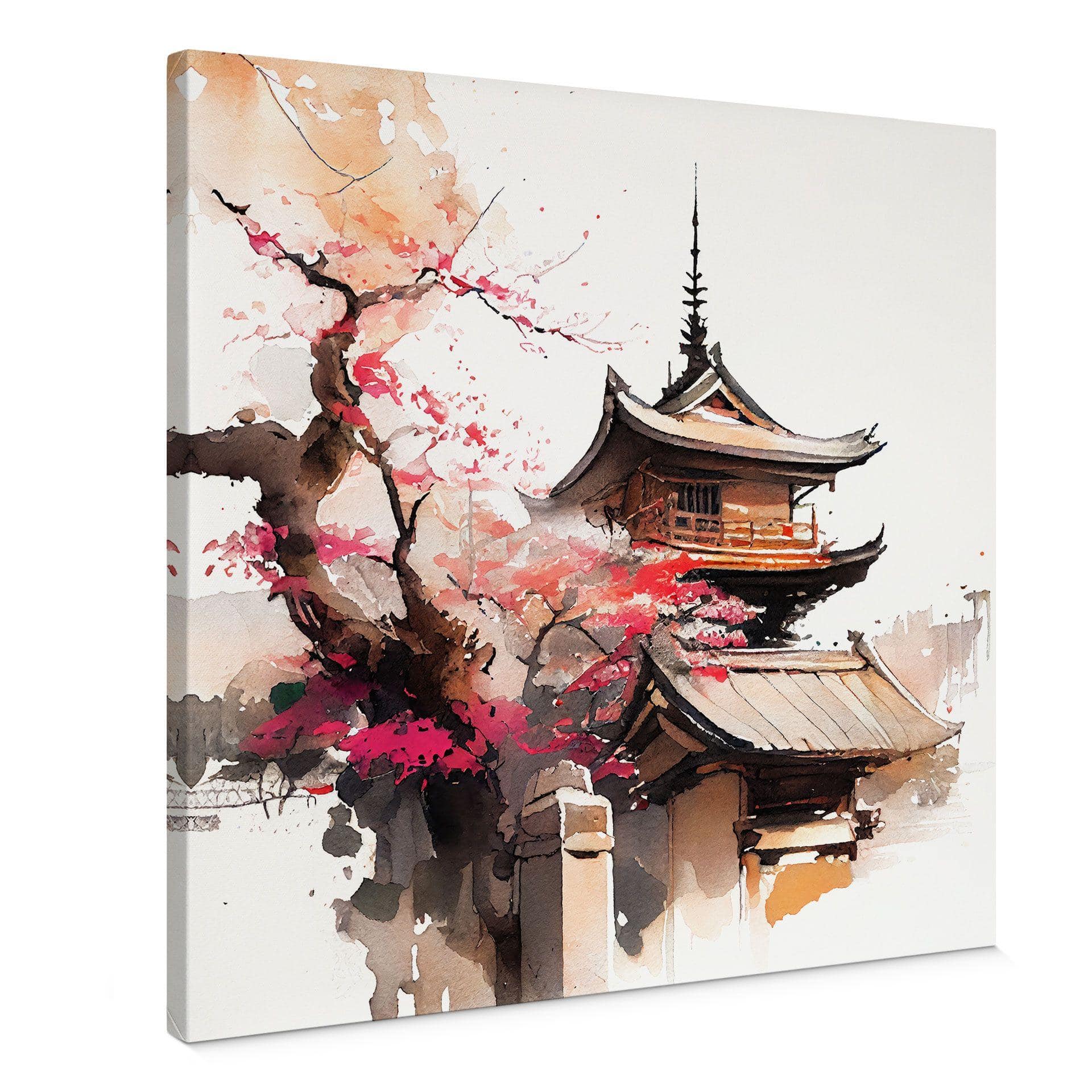 Cuadro Lienzo Pagoda Japonesa con Cerezos en Flor - Jaszke - Cuadrado