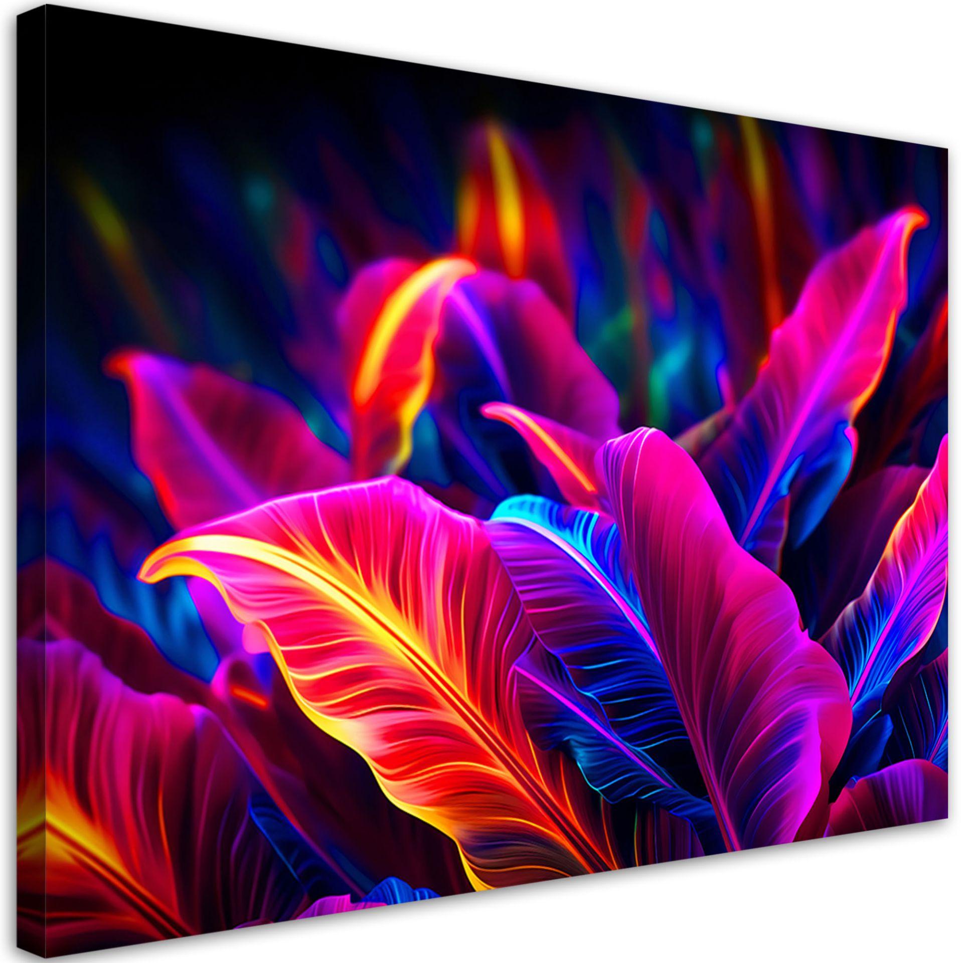 Canvasbillede, Neonfarvede blade