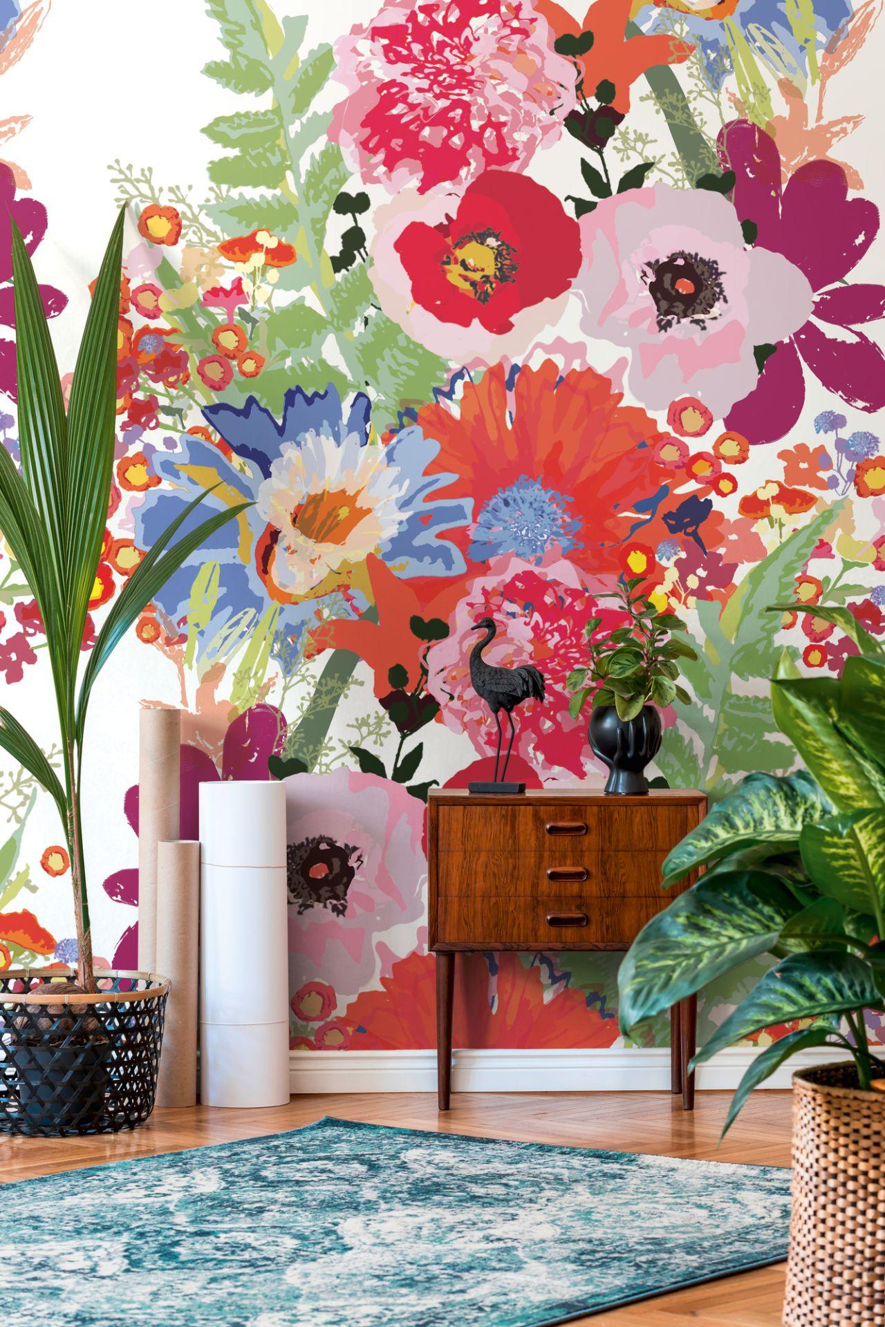 Kolorowa biała tapeta w kwiaty - tapeta z włókniny Floral Livingwalls - matowa i gładka