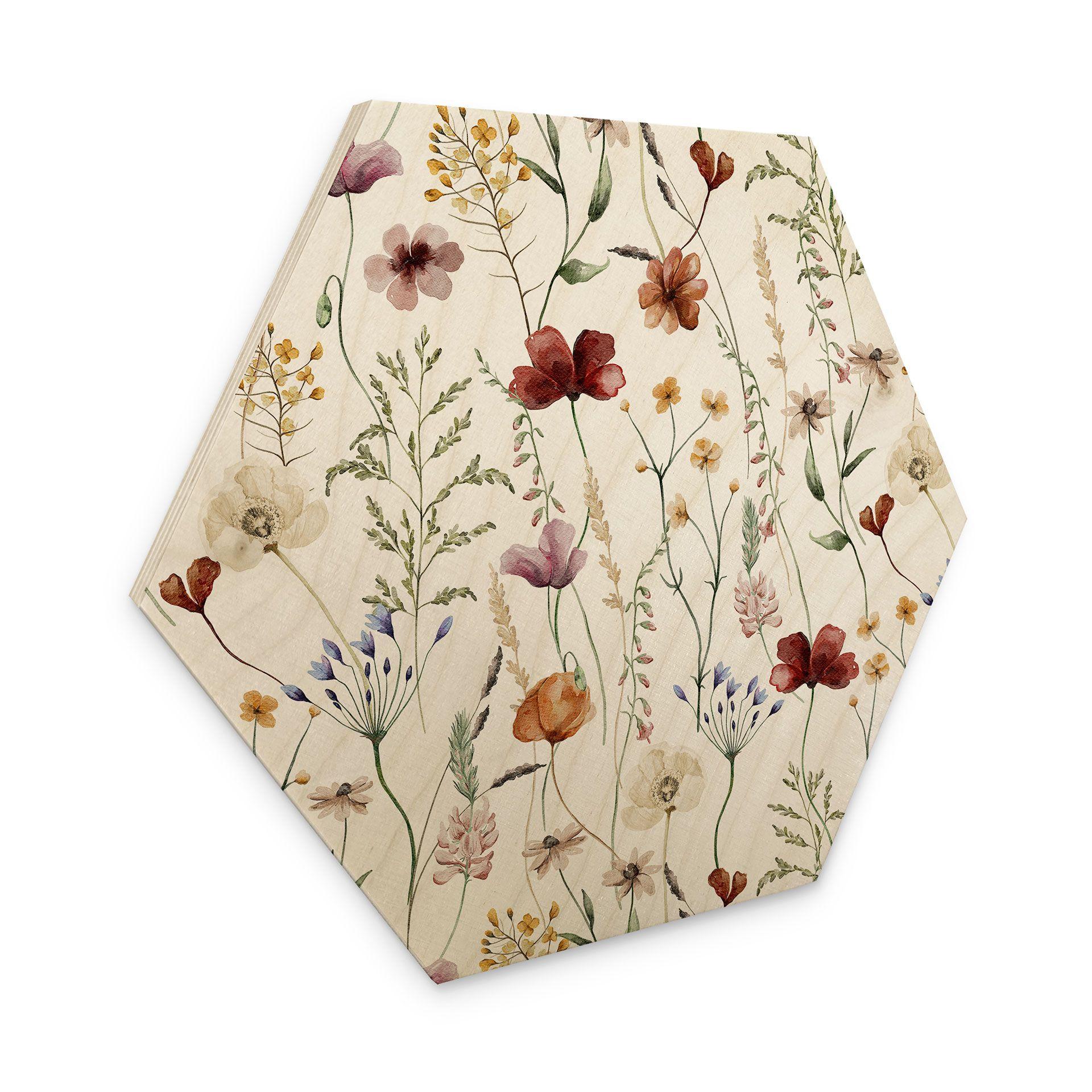 Sekskantet træ Farverige vilde blomster - UN Designs