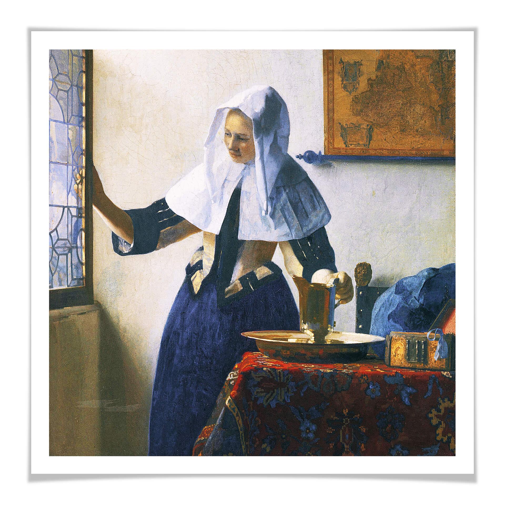Póster Vermeer - Mujer joven con jarra de agua en la ventana - cuadrado