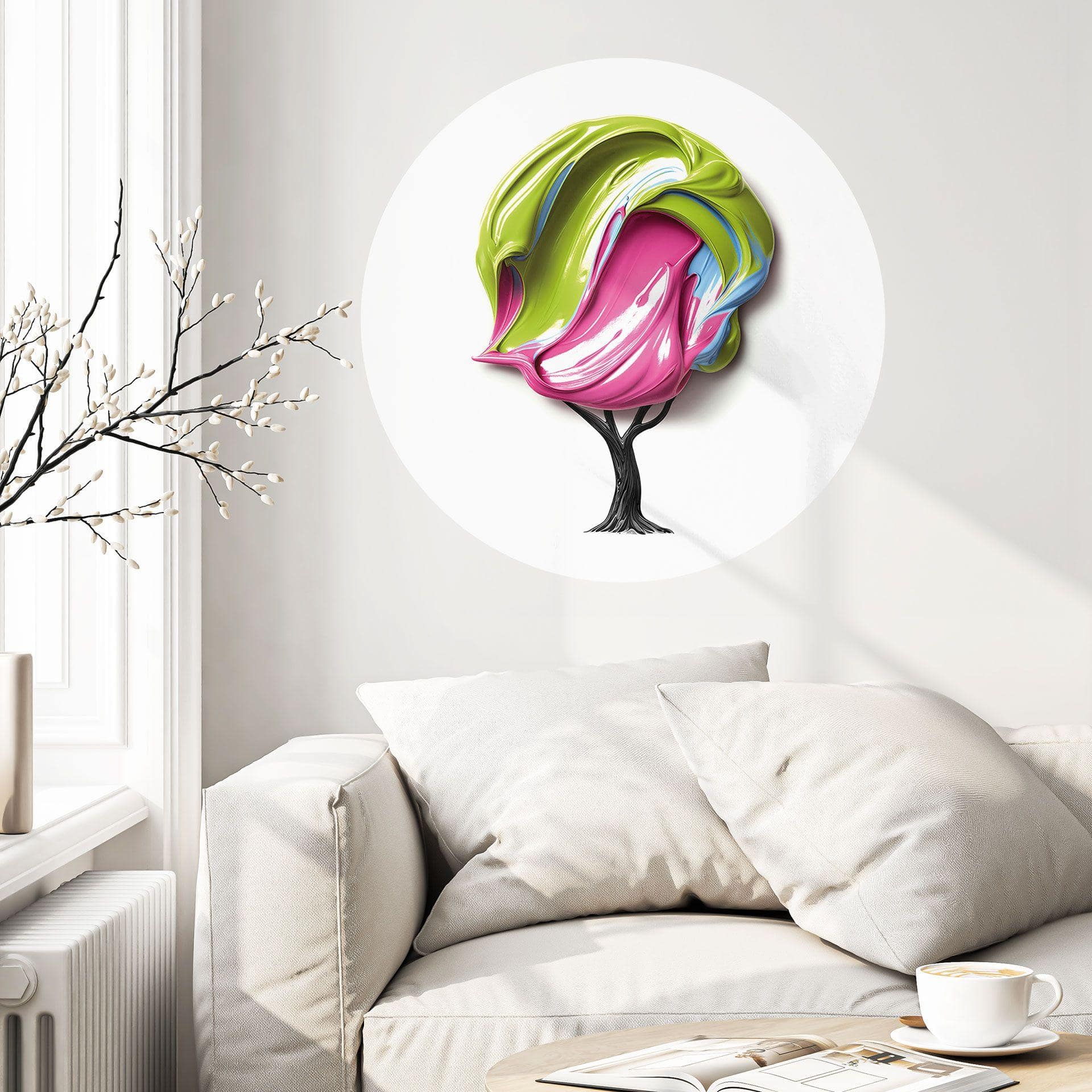 Vinilo decorativo árbol con colorida corona 3D - Mielu - Redondo