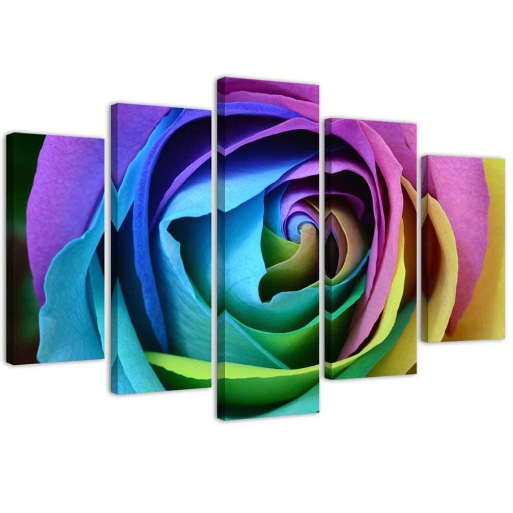Lærred print 5 stykker, rose blomst farverig