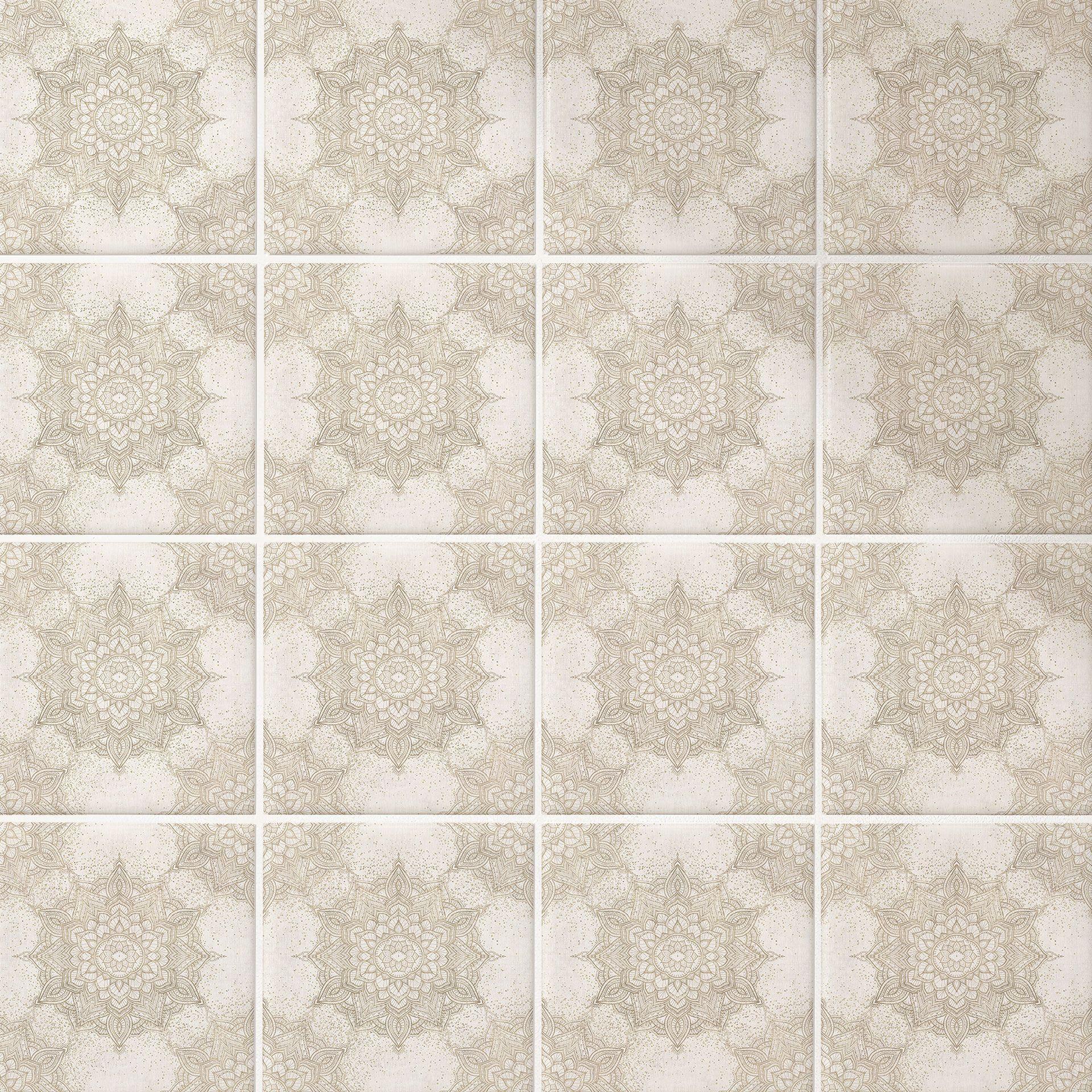 Flise klistermærker Elegant mandala i sandguld - Bloomery Decor - Sæt med 12)