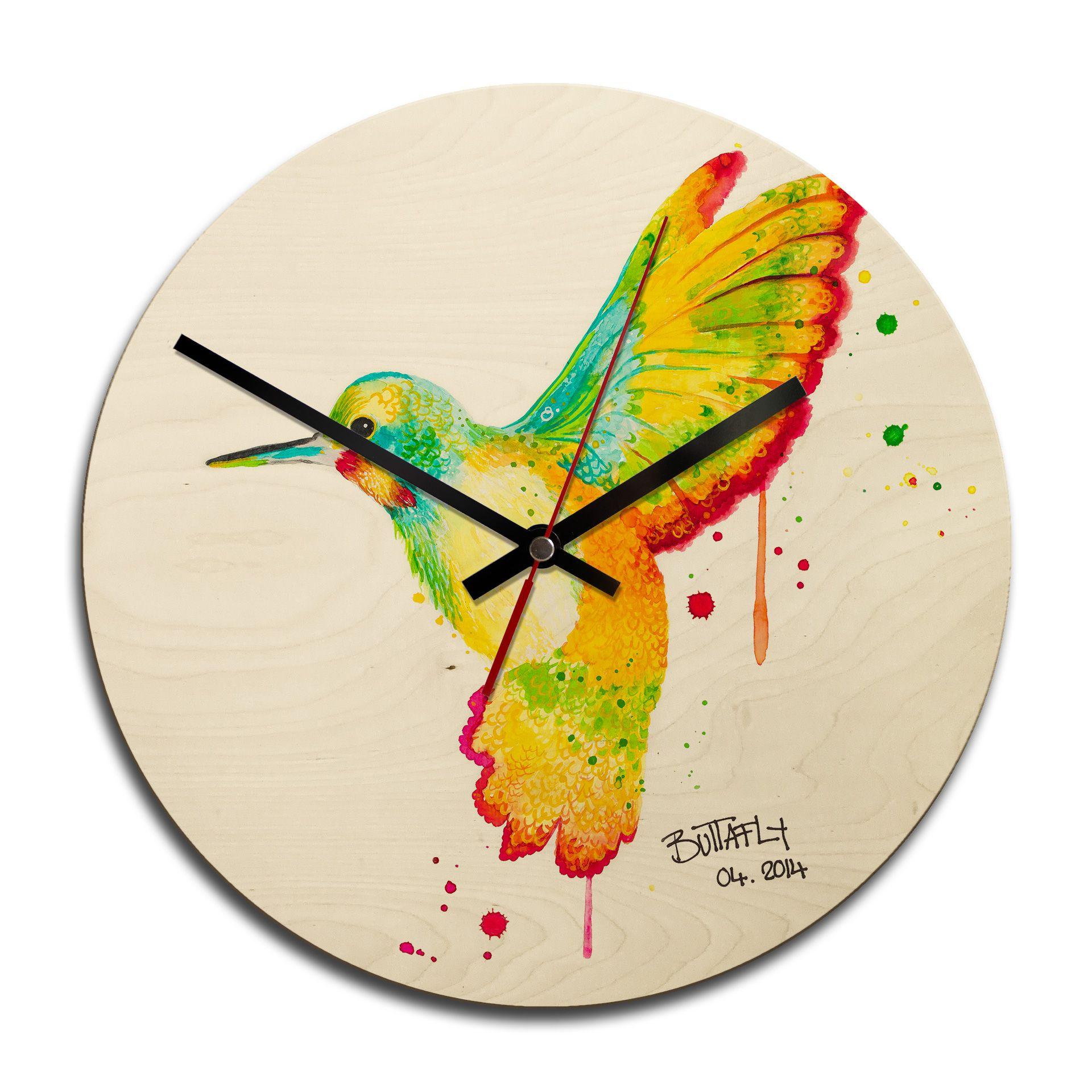 Horloge murale en bois - Buttafly - Colibri