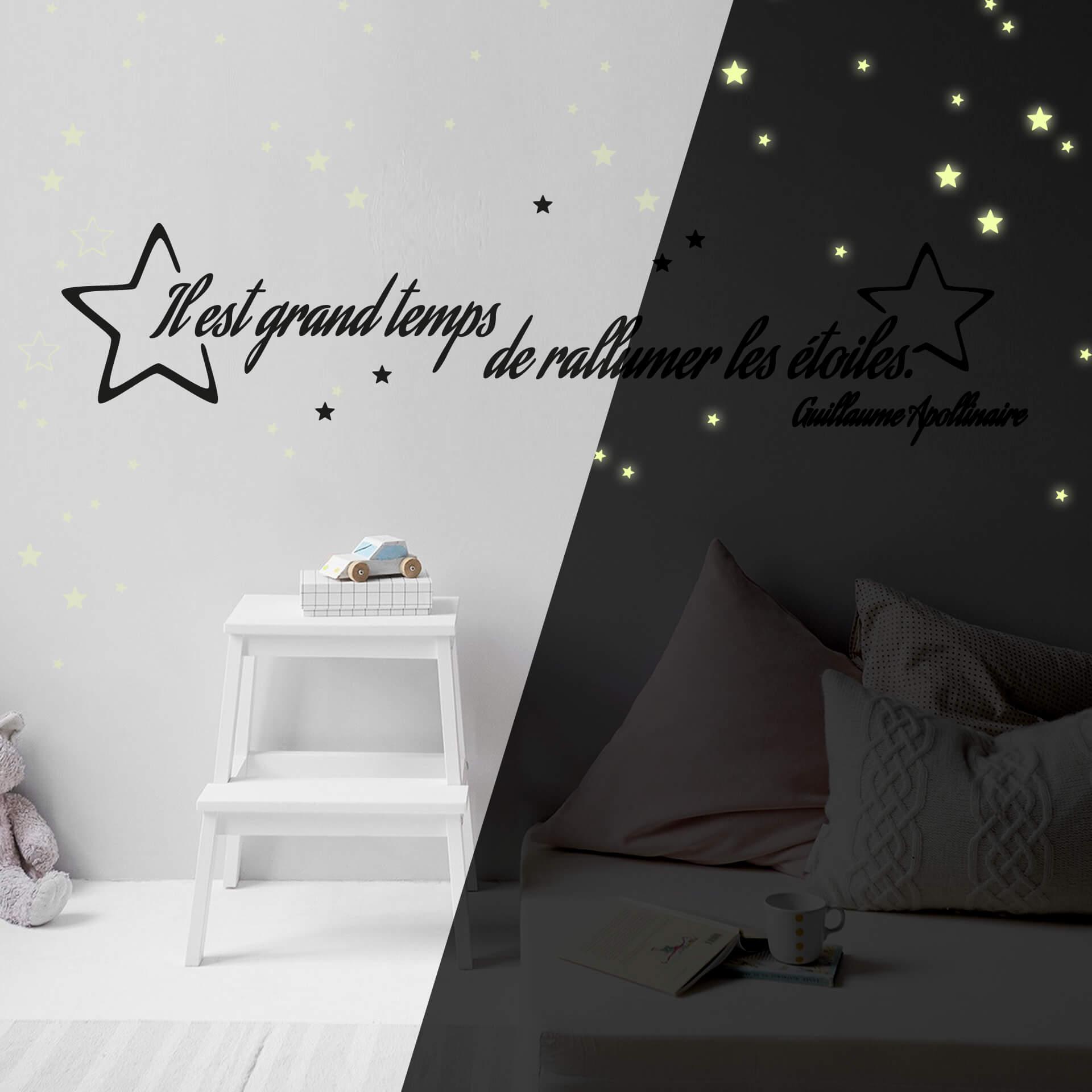 Sticker mural - Il est grand temps... incl étoiles fluorescentes