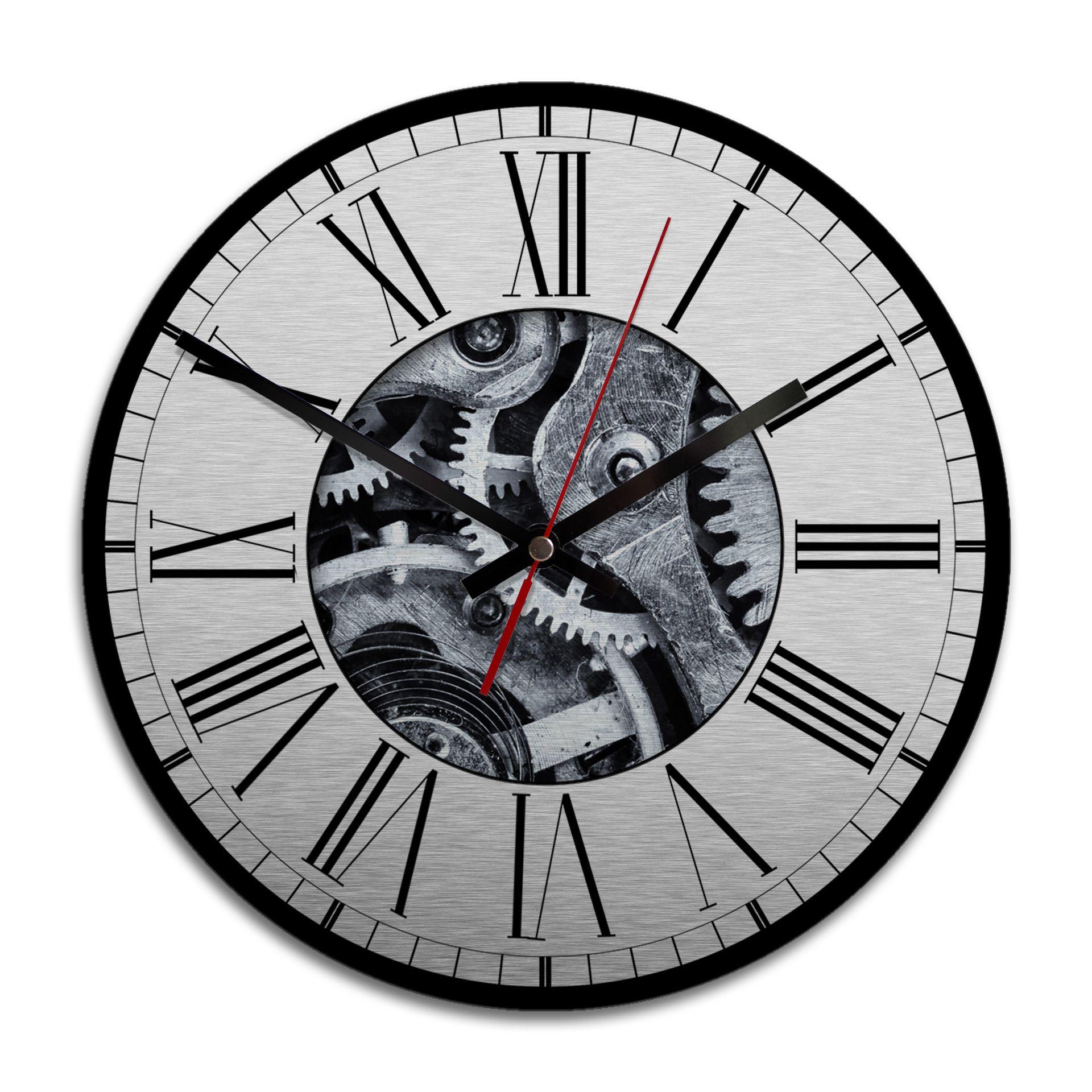 Horloge murale en Alu-Dibond - Argenté - Mécanisme apparent 02