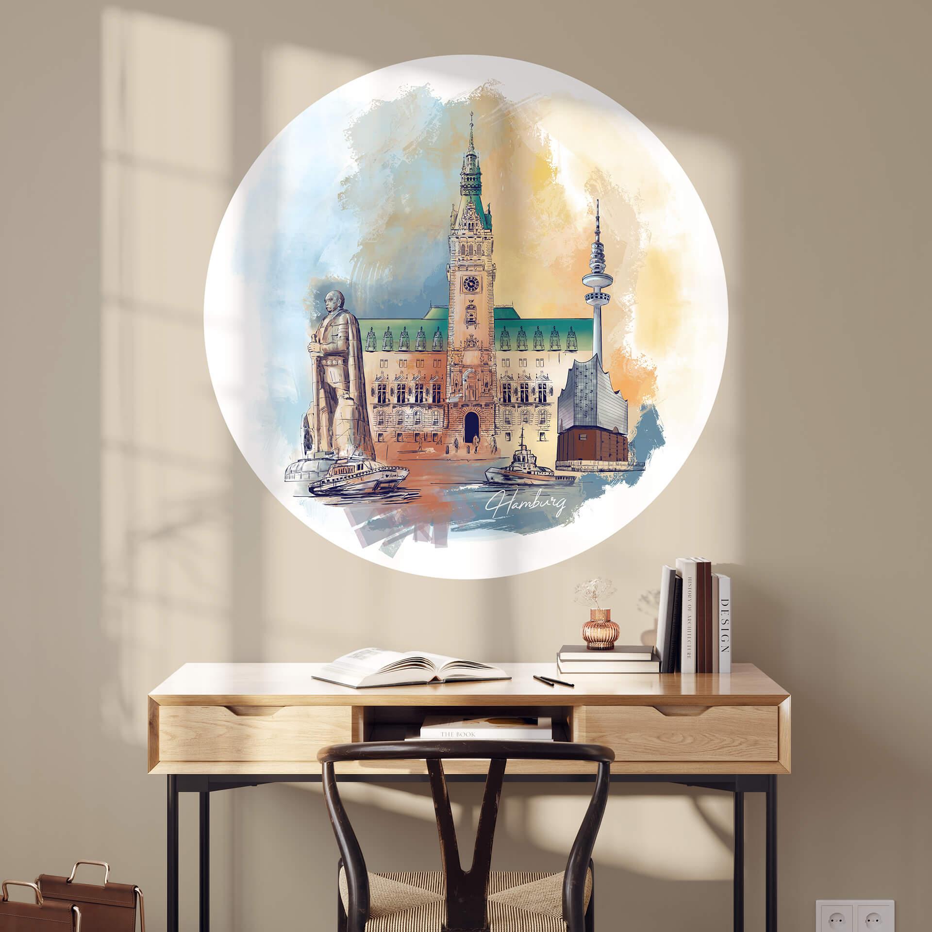 Wallsticker Hamborg - Rund - Elsk din by