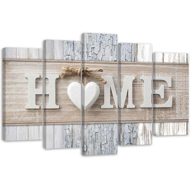 5 stykke lærredsprint, Heart Home træplanker Vintage