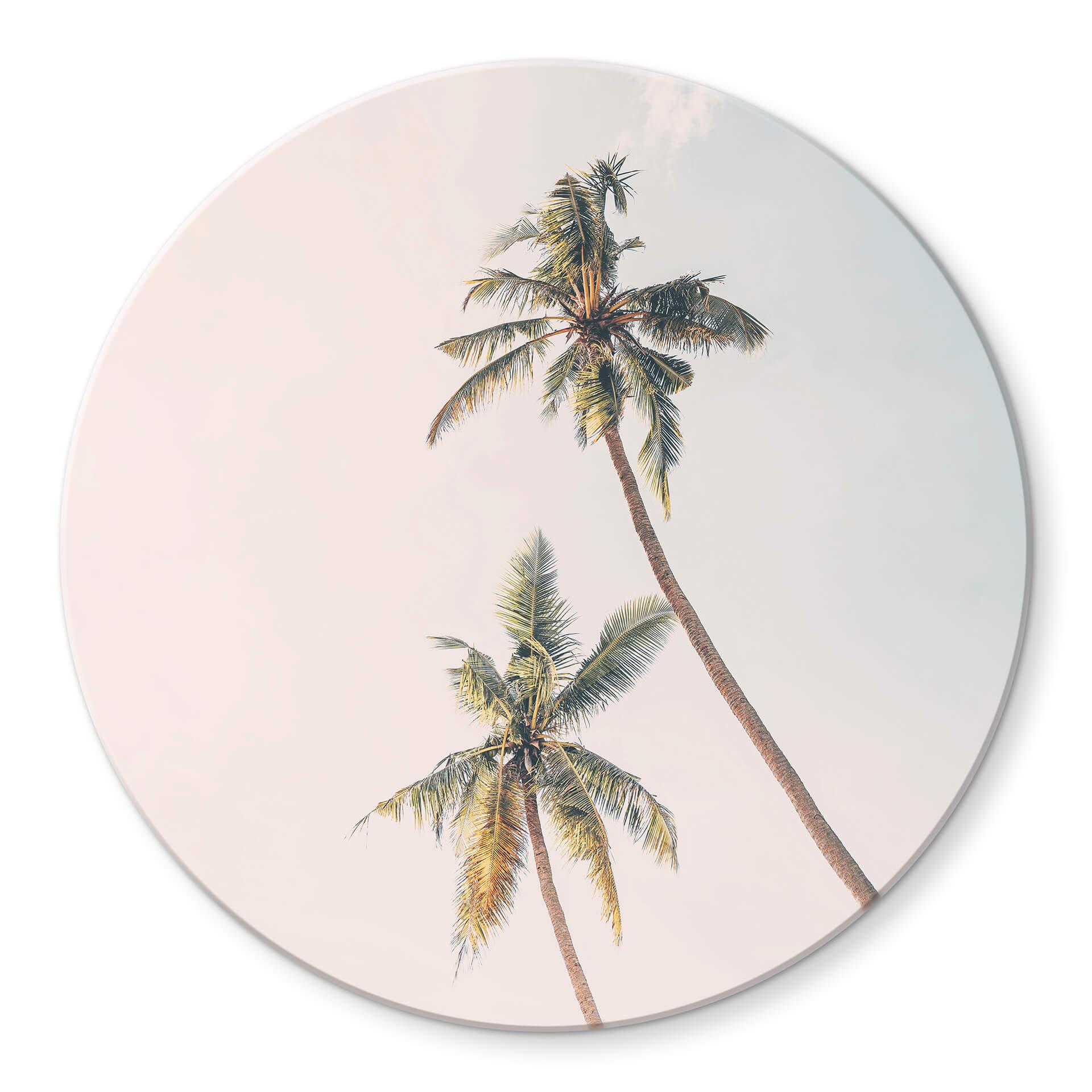 Tableau sur verre rond Sisi & Seb - Palmiers au vent