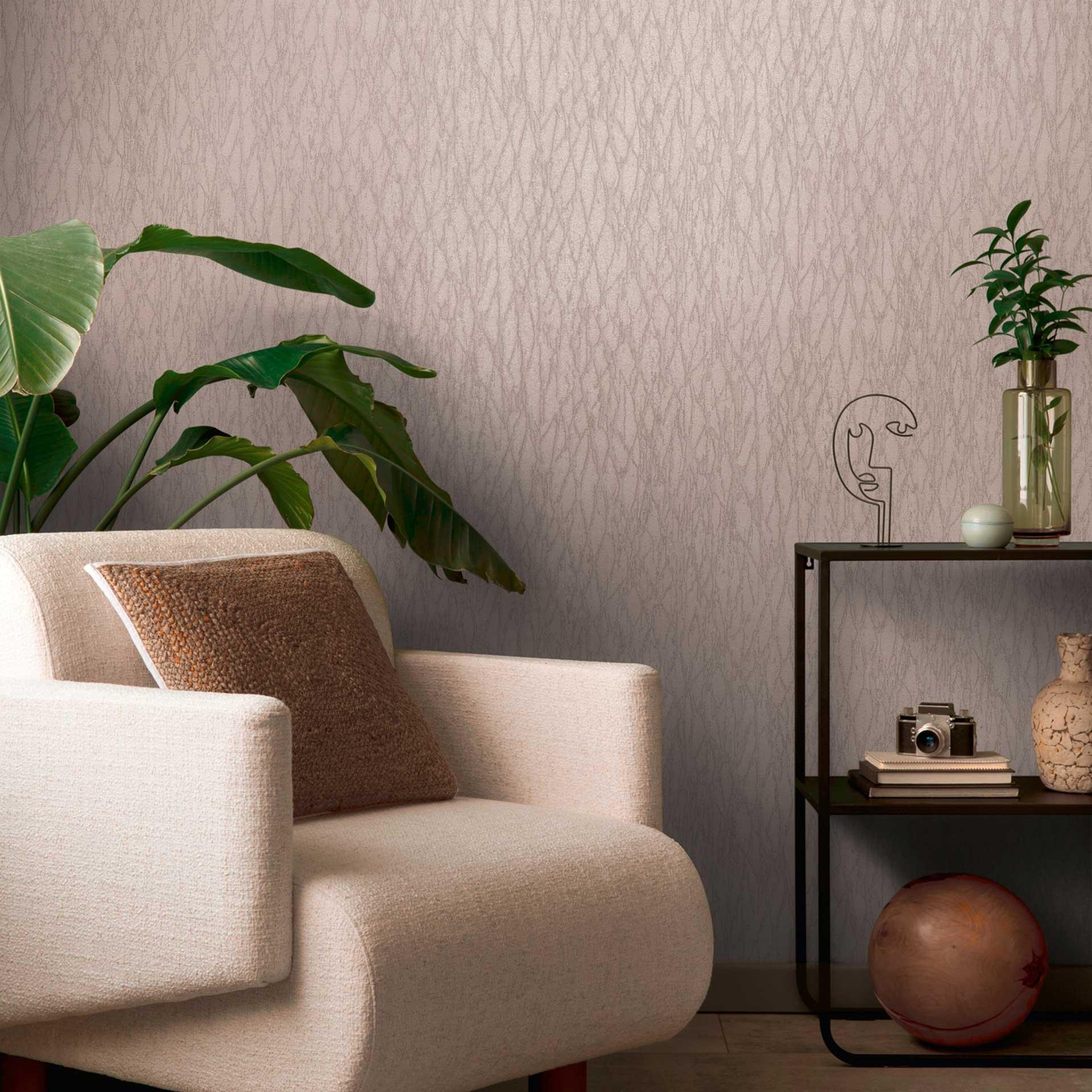 Tekstureret tapet med barklook varm grå - ikke-vævet tapet med naturlig stil