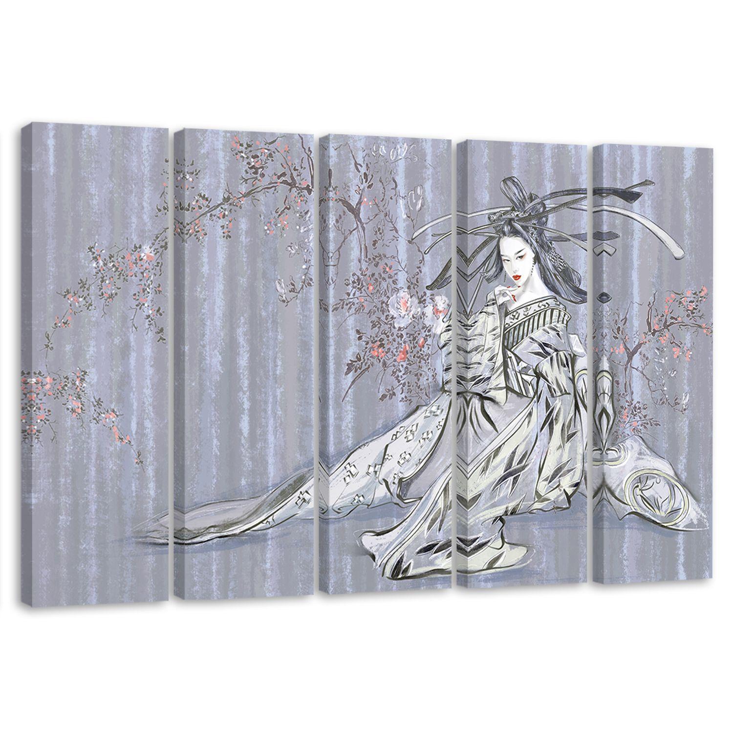 5 stykke lærredstryk, traditionel japansk geisha
