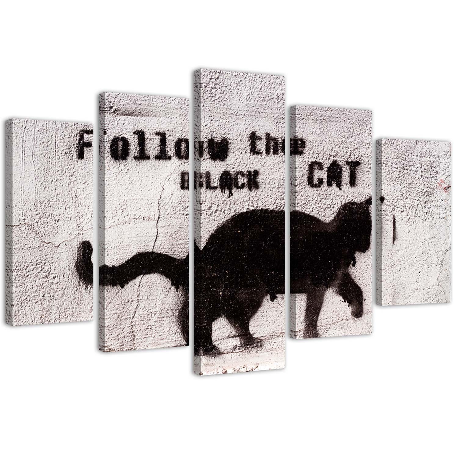 5 stykke lærredstryk Black Cat Texture Concrete