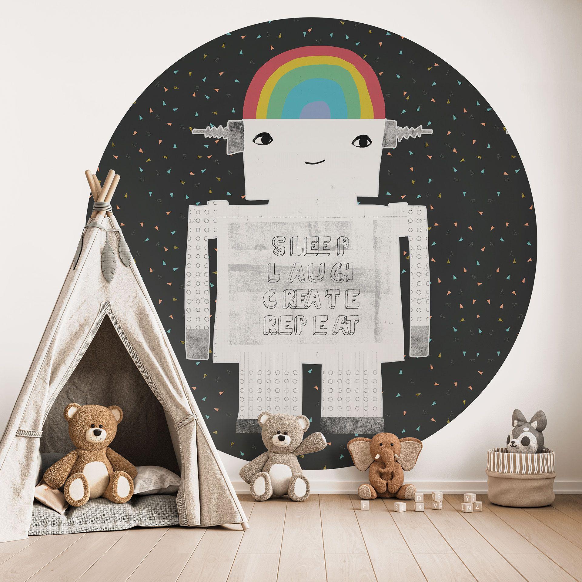 Fototapet Rainbow Robot Sleep Laugh Create - Treechild - Rund - Selvklæbende/ikke-vævet