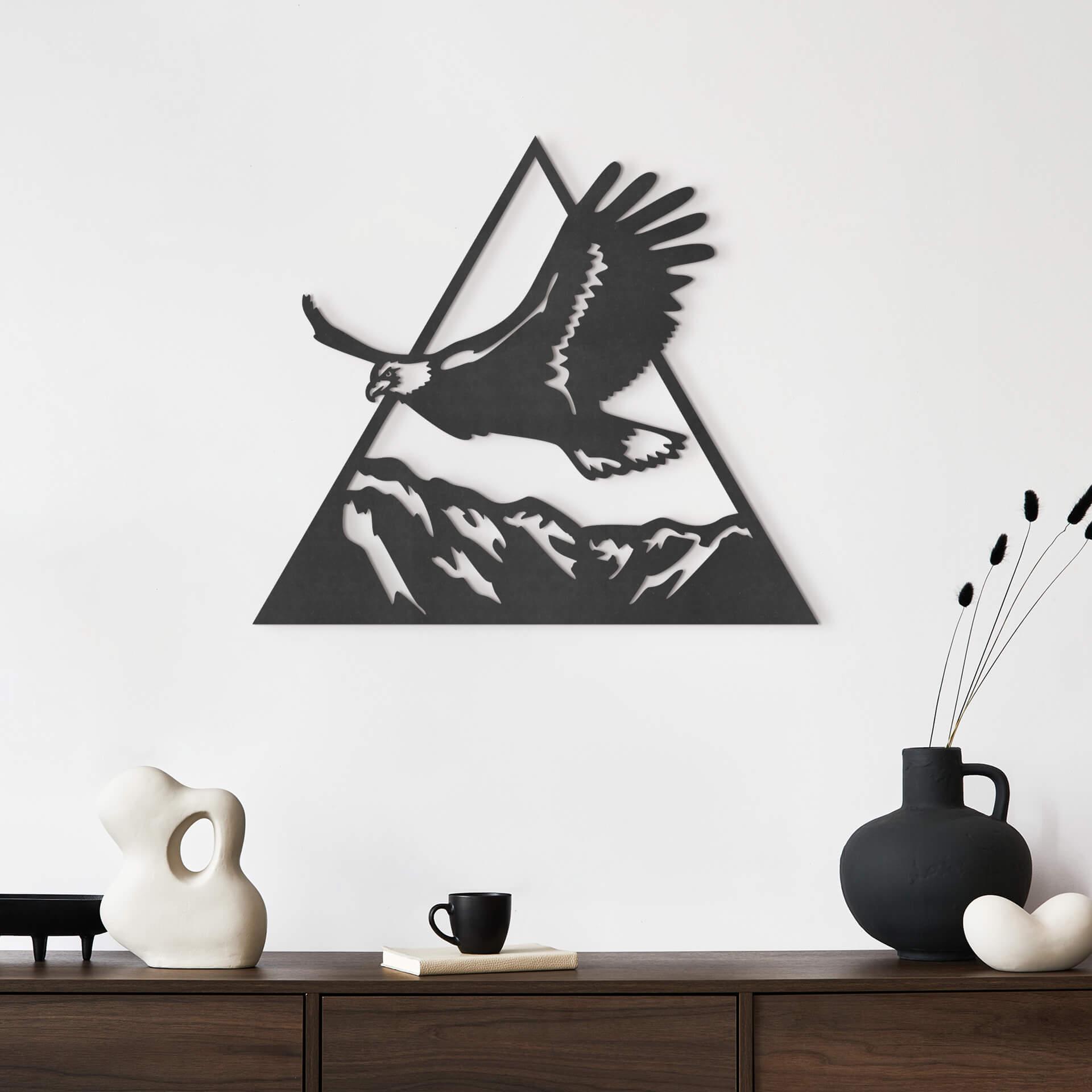 Decoración mural triángulo - Águila sobre las montañas - MDF