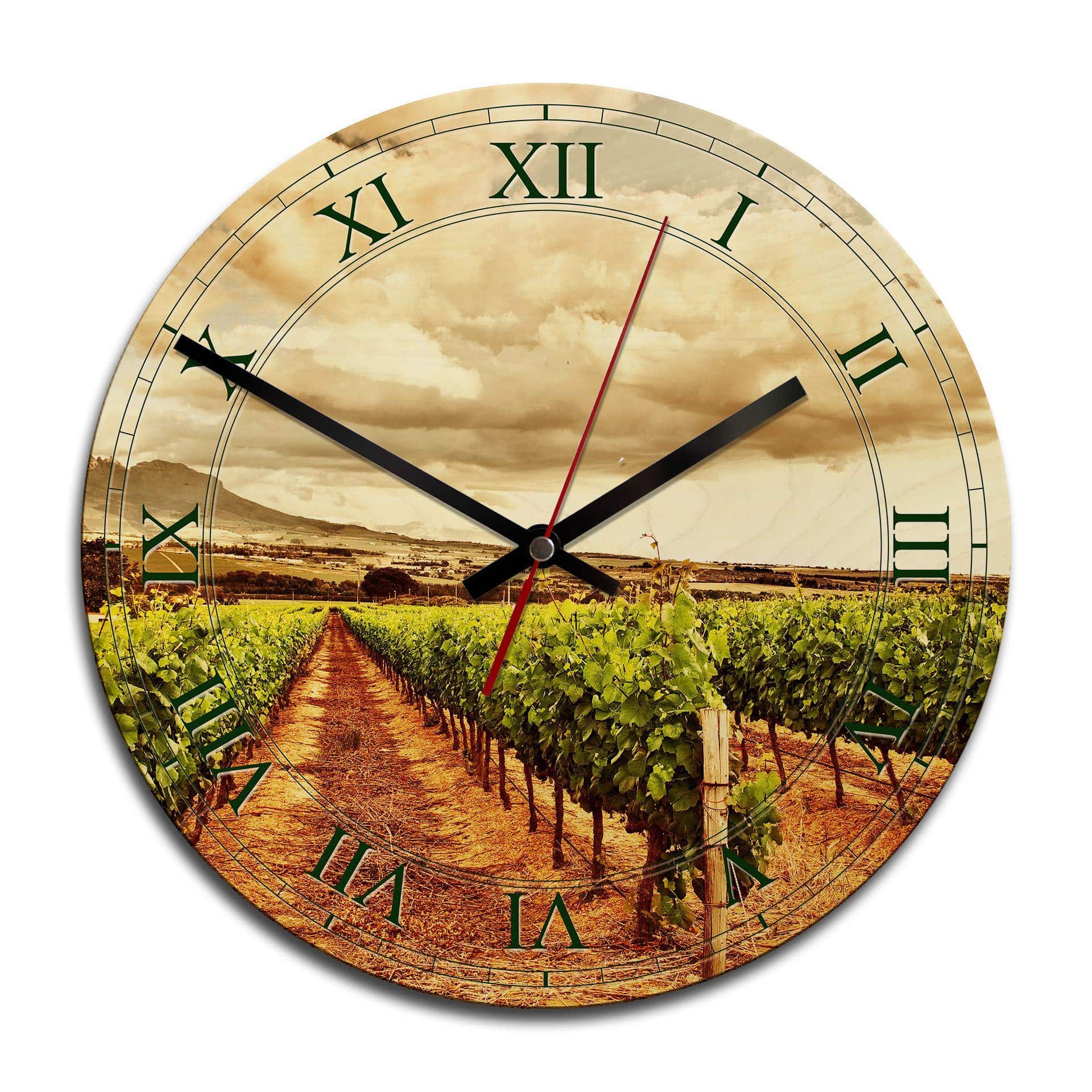 Horloge murale en bois - Vignes dans les montagnes