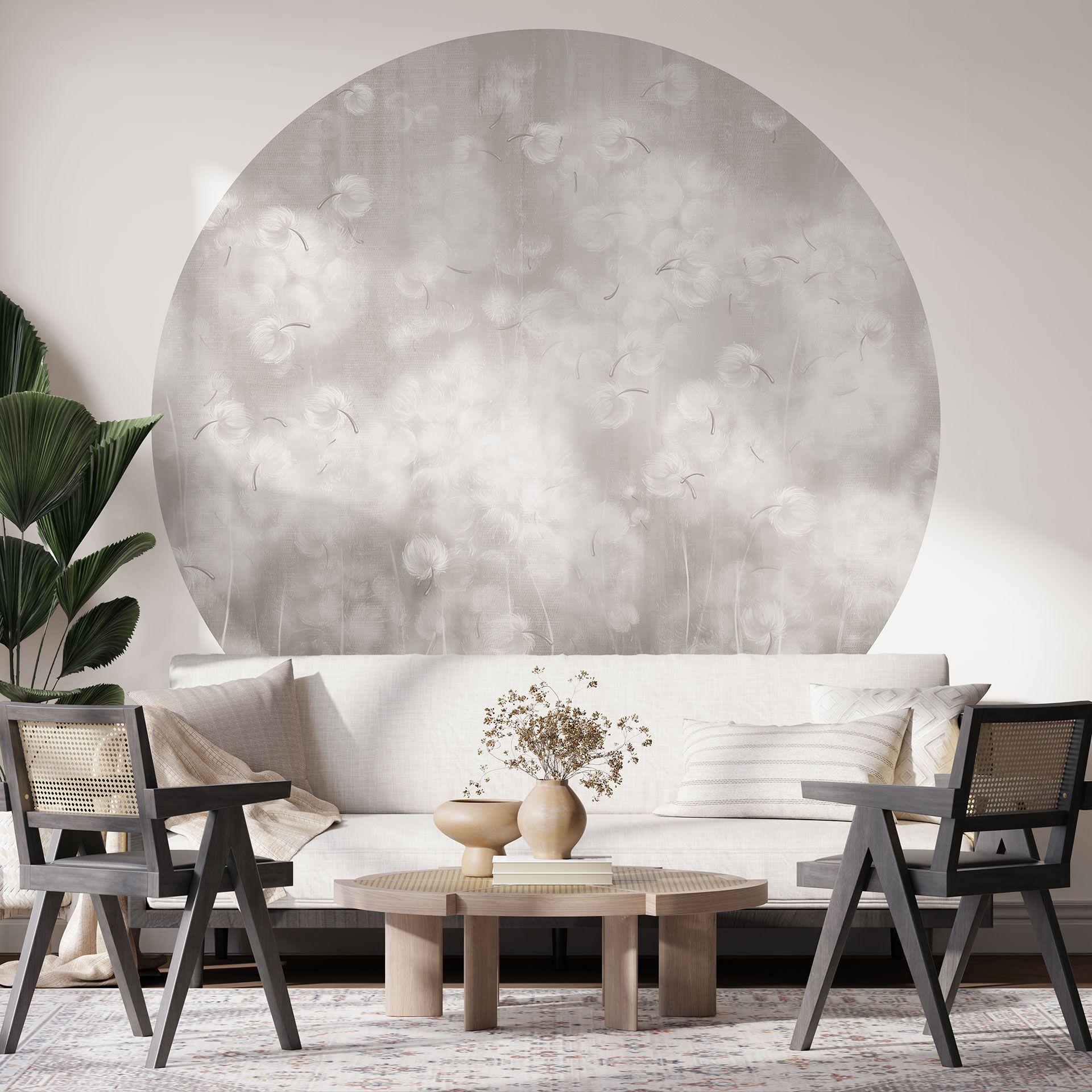 Bloemen Fotobehang dandelions dream in beige - Ms Tiff - rond - zelfklevend/niet-geweven