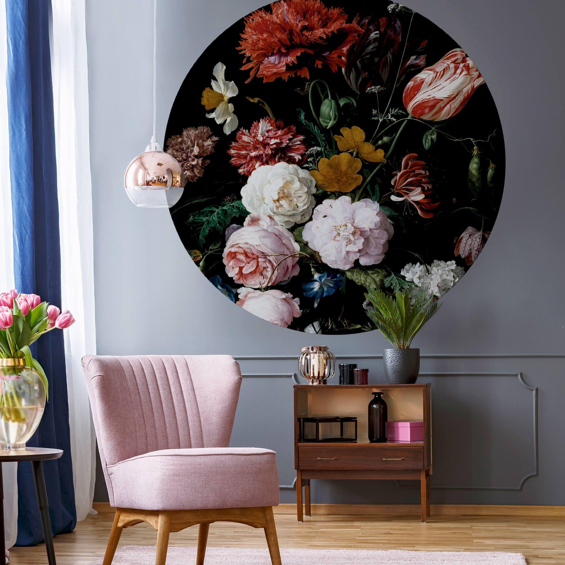 Fototapet - Heem - Stilleben med blomster - Rund - vliesetapet/selvklæbende non-woven tapet