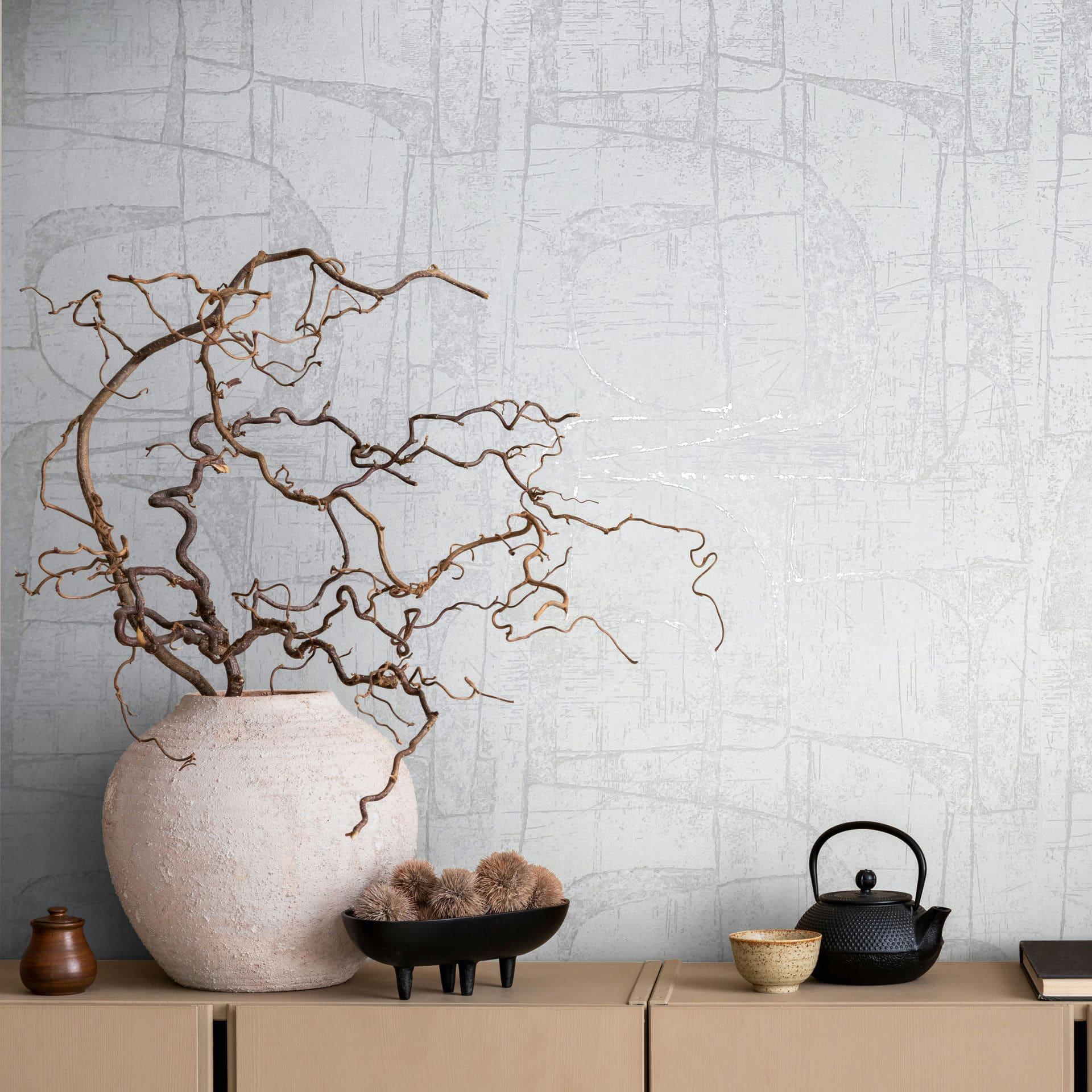 Papel pintado no tejido en blanco brillante formas geométricas gráfico moderno 