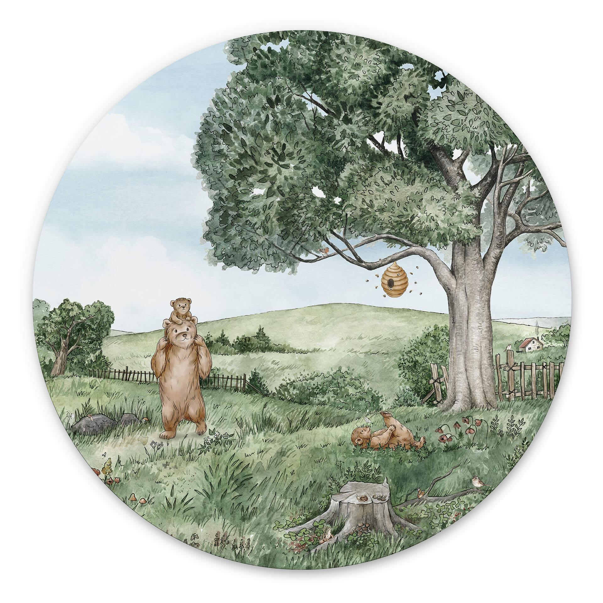 Tableau sur alu-Dibond rond Kikki Belle - Ours et Abeilles