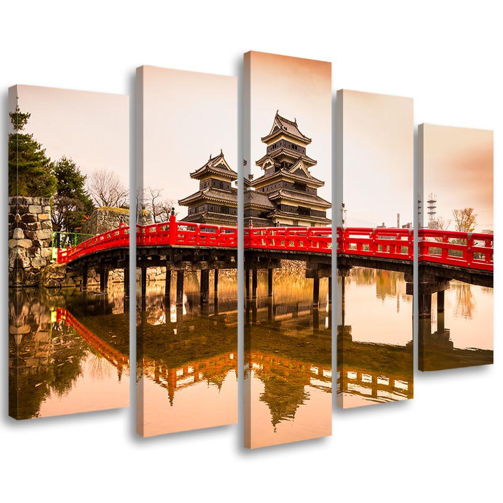 5 stykke lærred Print Japan Bridge Trees Nature