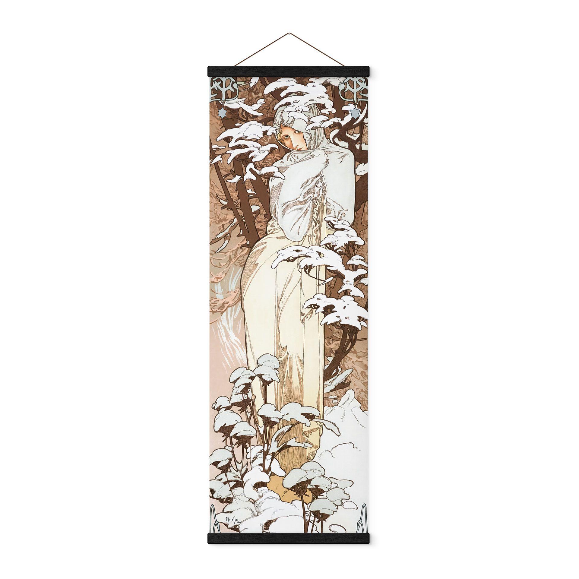 Tekstil plakat Mucha - Årstider: Vinter 1900 - Panorama
