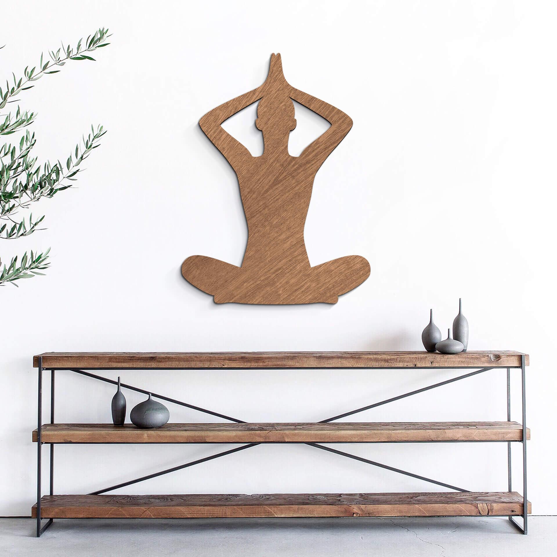 Décoration murale en bois placage d'acajou - Yoga - Position assise 02